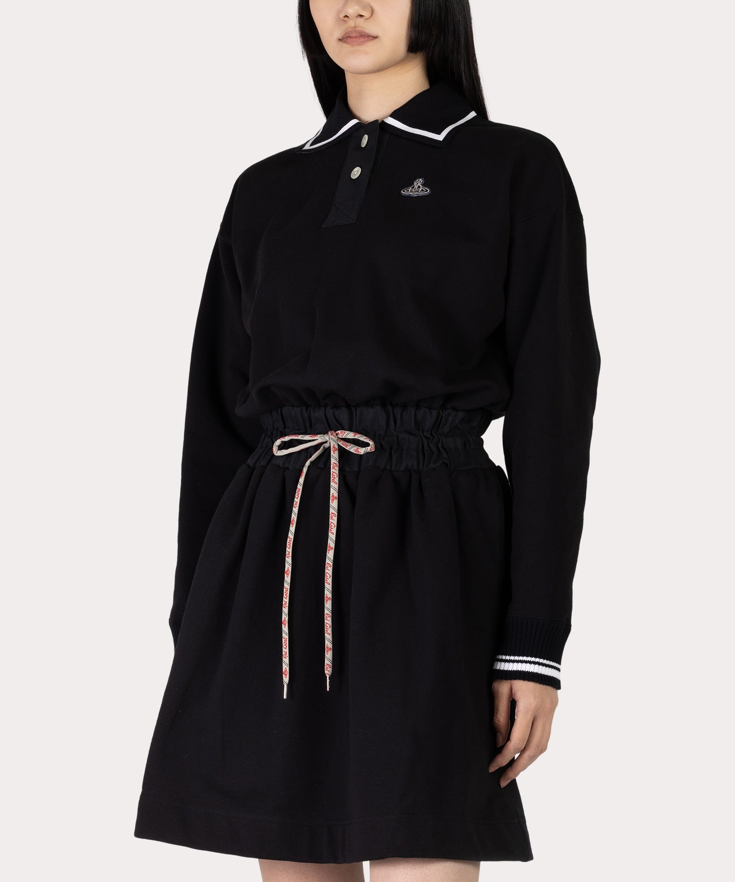 人気♡美品♡ヴィヴィアンウエストウッド オーブ ボタン 襟付き ワンピース オーガニックBD裏毛 ポロ衿ワンピース(ブラック)（レディース