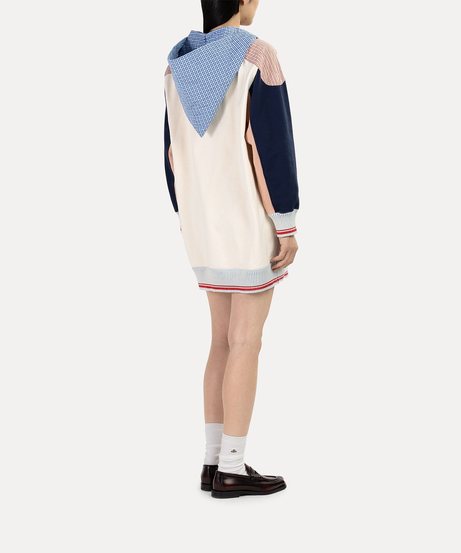 マルチカラーブロッキング 裏毛フーディーワンピース(ホワイト