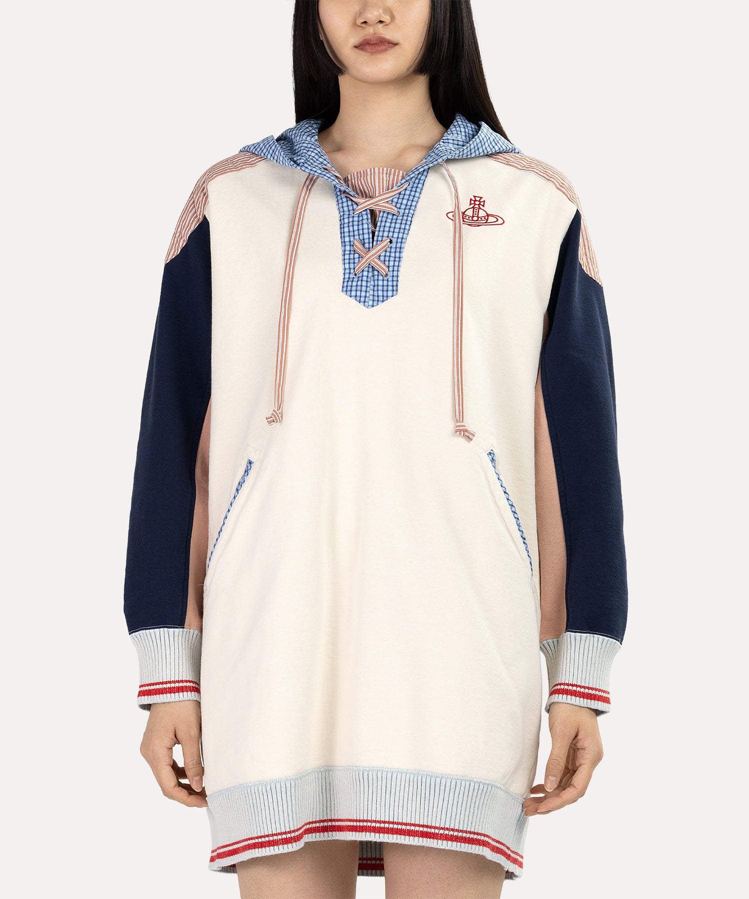 マルチカラーブロッキング 裏毛フーディーワンピース(ホワイト