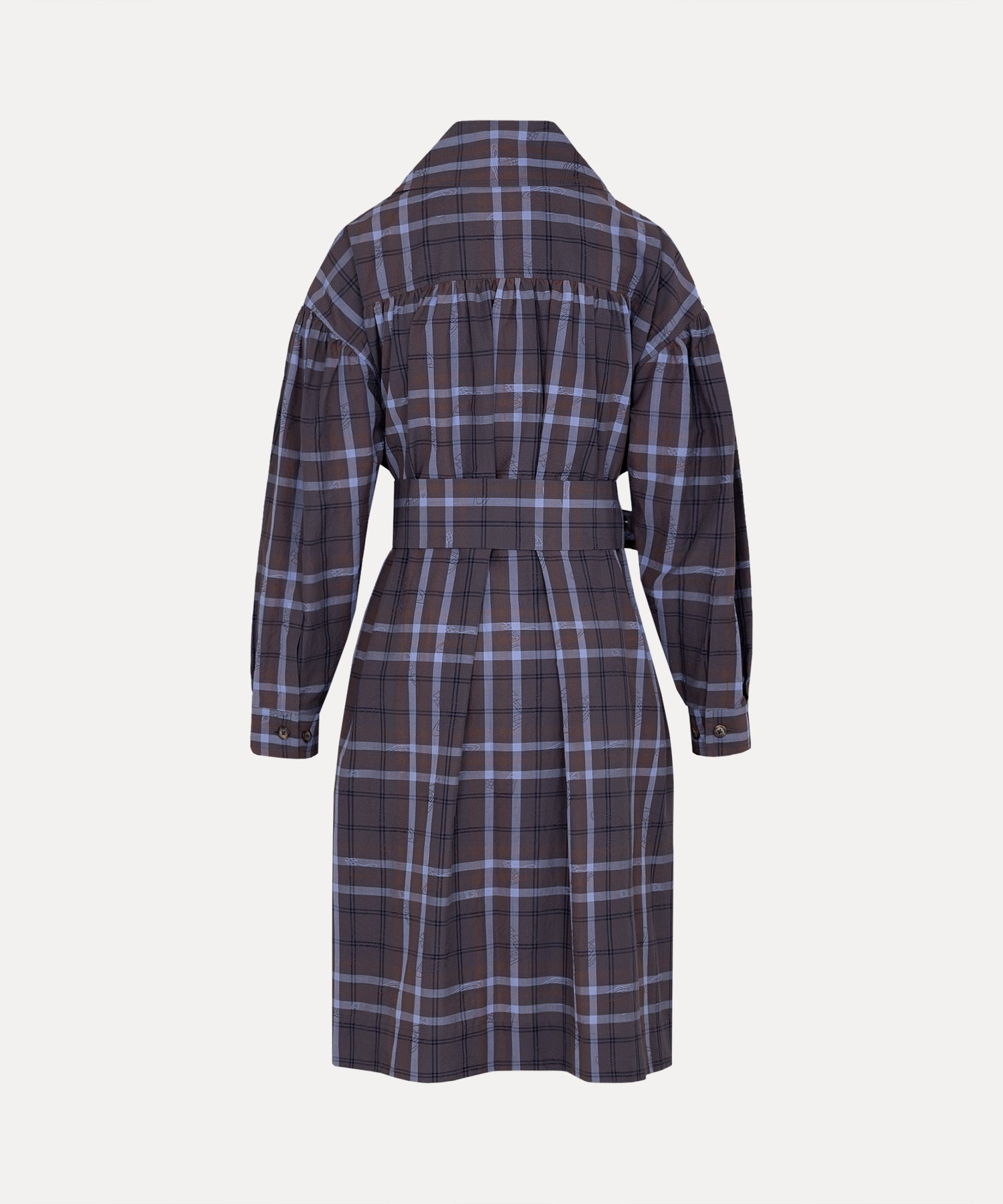 タータンチェック ギャザーシャツワンピース(グレー系)（レディース