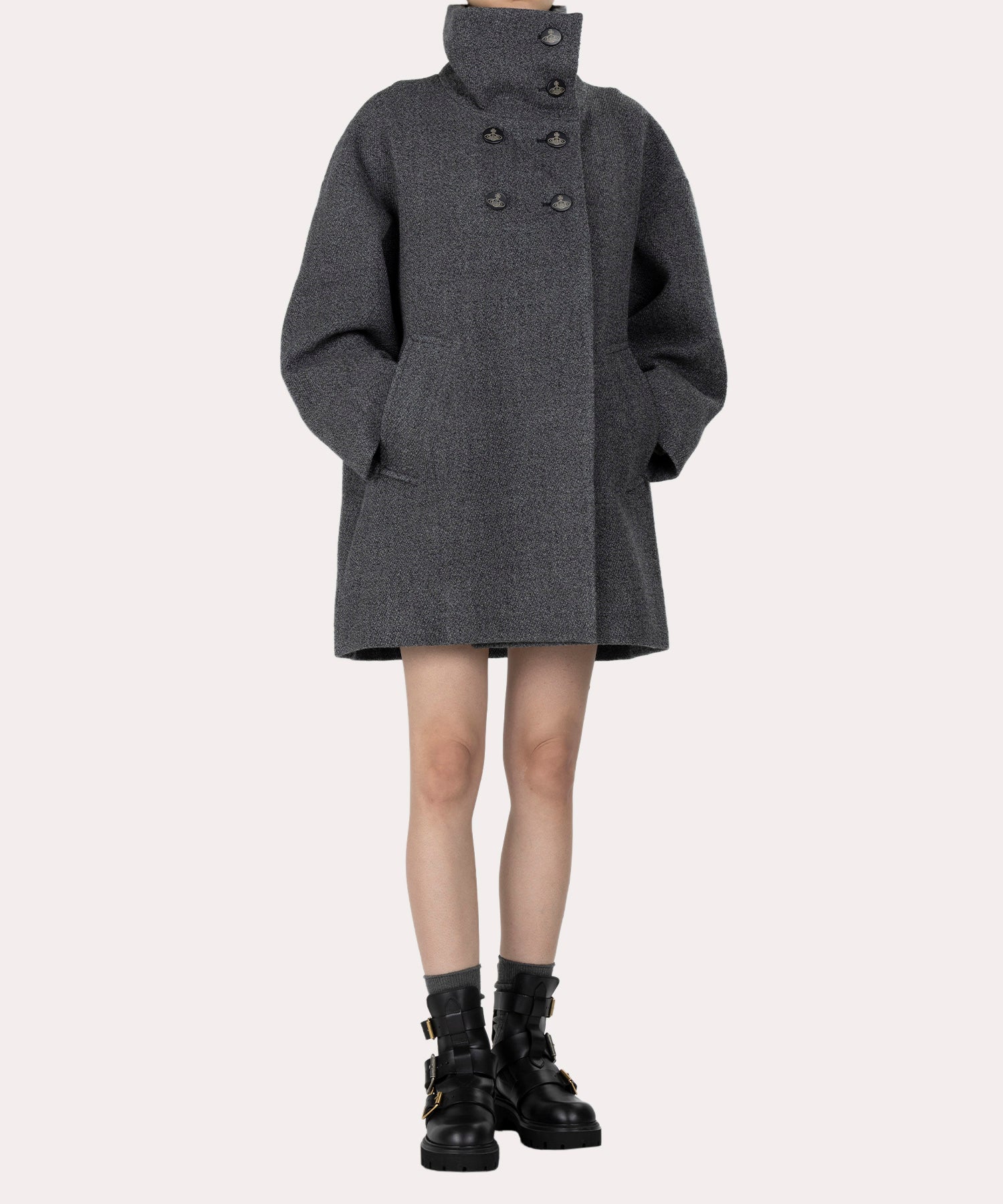 ハイランド杢二重 ドールコート(グレー)（レディース）（1612652002