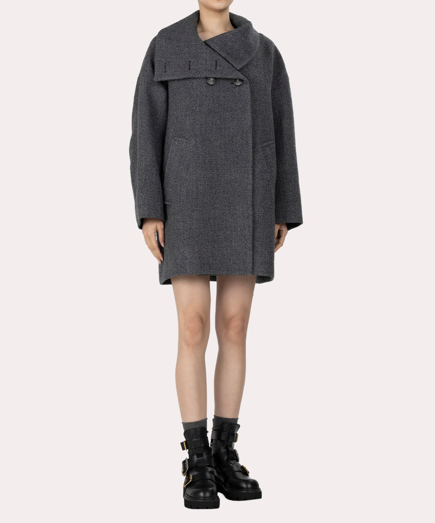 ハイランド杢二重 ドールコート(グレー)（レディース）（1612652002