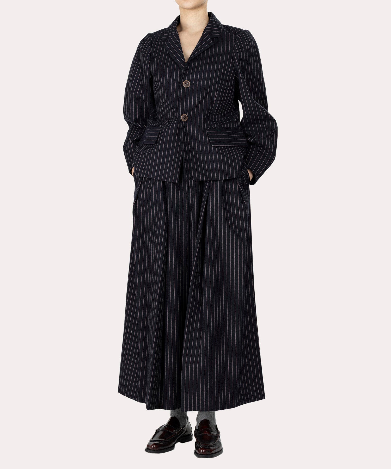 カスリストライプ タックスーパーワイドトラウザーズ(ブルー系