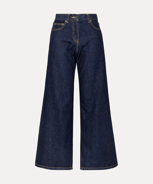 オーガニックコットン フレアパンツ(ブルー)（レディース