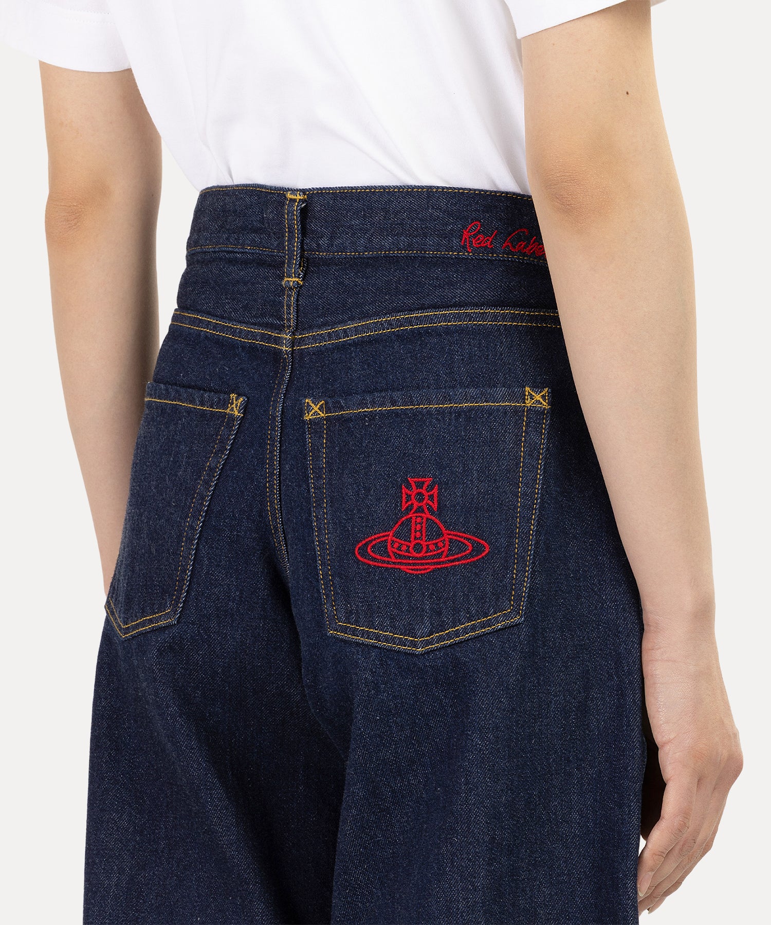 最終値下げ 美品 ヴィヴィアンウエストウッド　ヘムライン ランダム フレア オーガニックコットン フレアパンツ(ブルー)（レディース