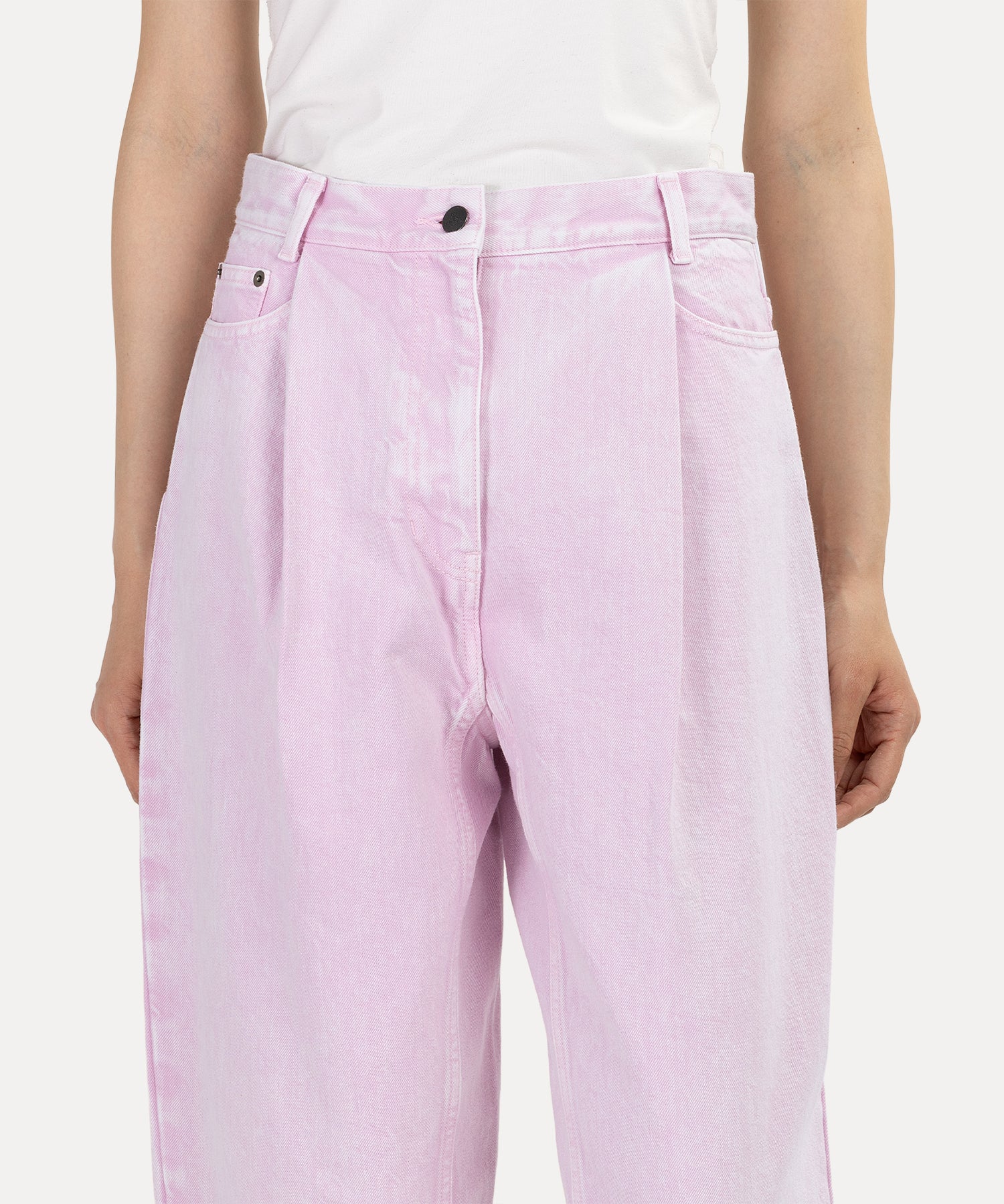 ケミカルカラーデニム ワイドパンツ(ピンク)（レディース