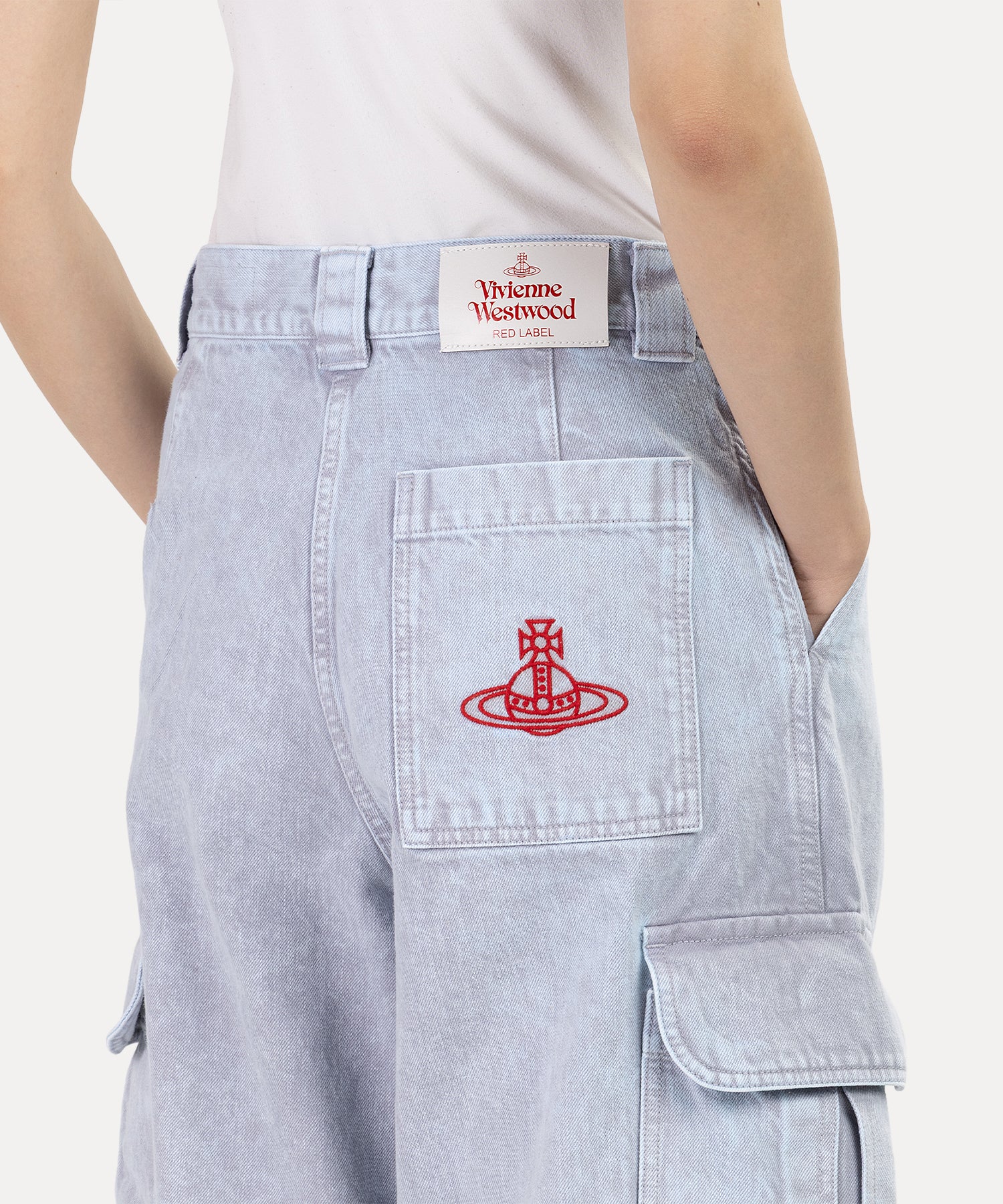 ケミカルカラーデニム ミリタリーパンツ(ライトグレー)（レディース