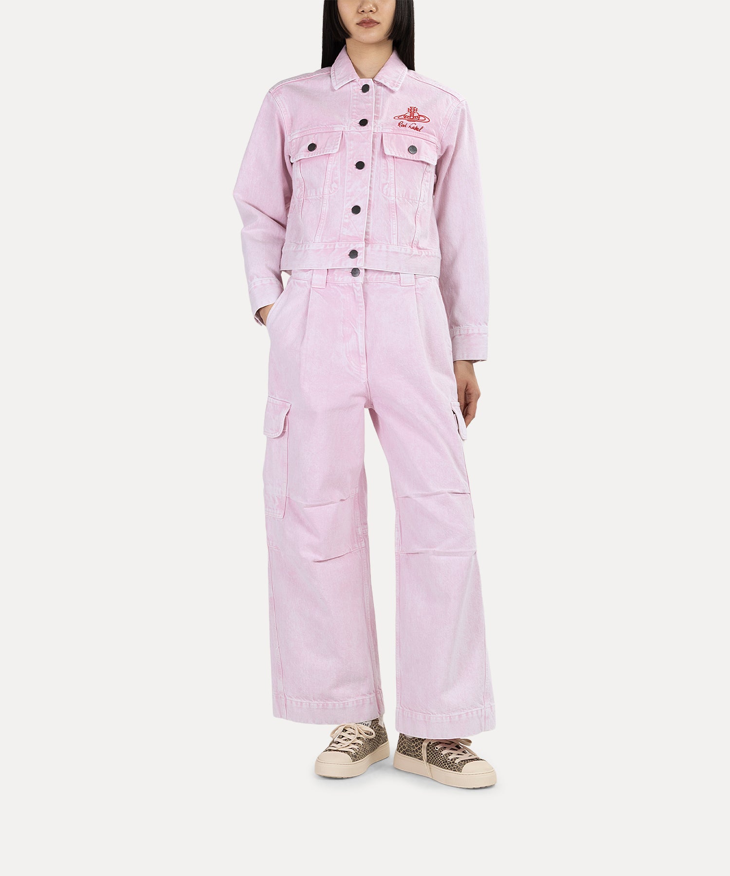 ケミカルカラーデニム ミリタリーパンツ(ピンク)（レディース