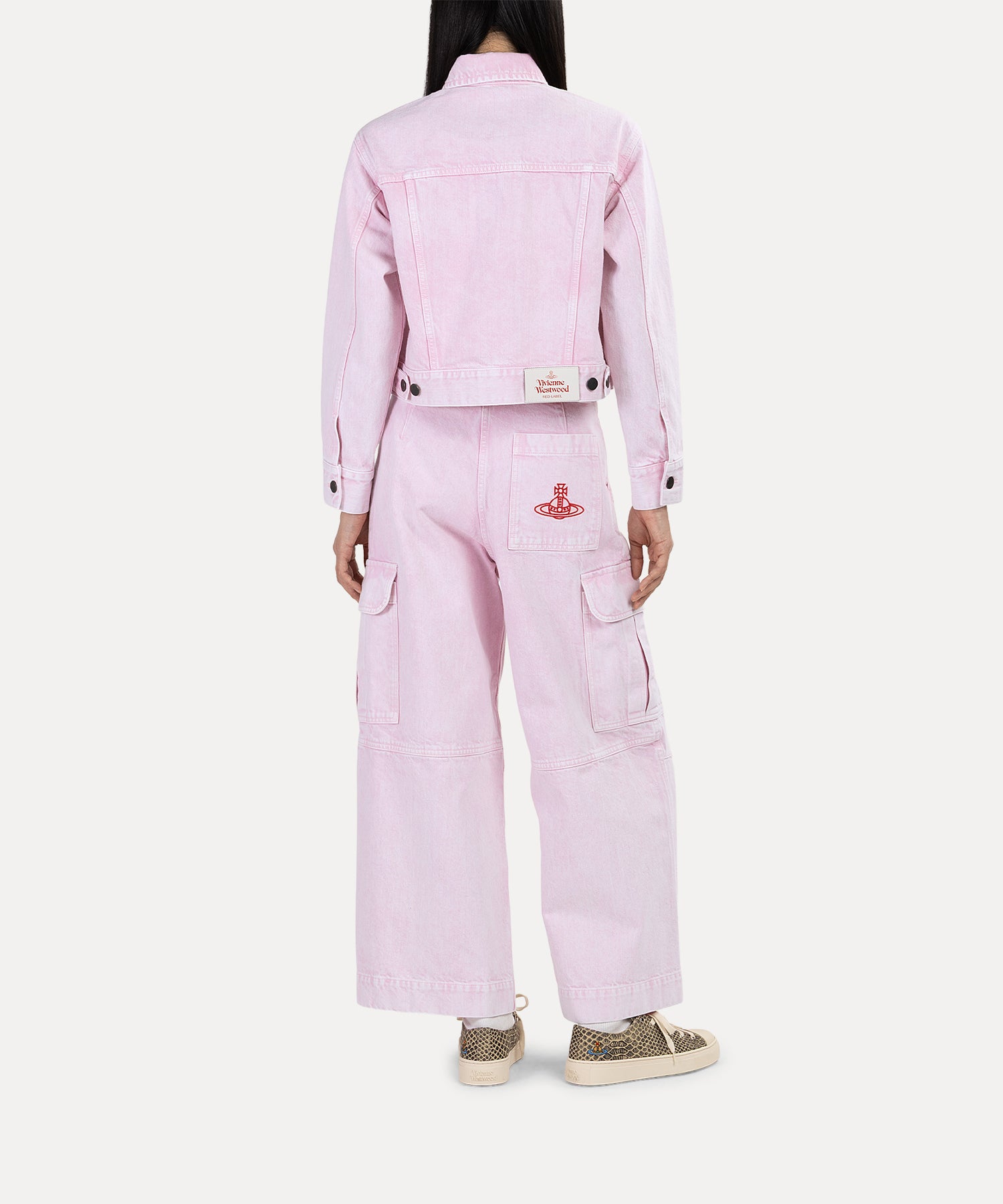 ケミカルカラーデニム ミリタリーパンツ(ピンク)（レディース