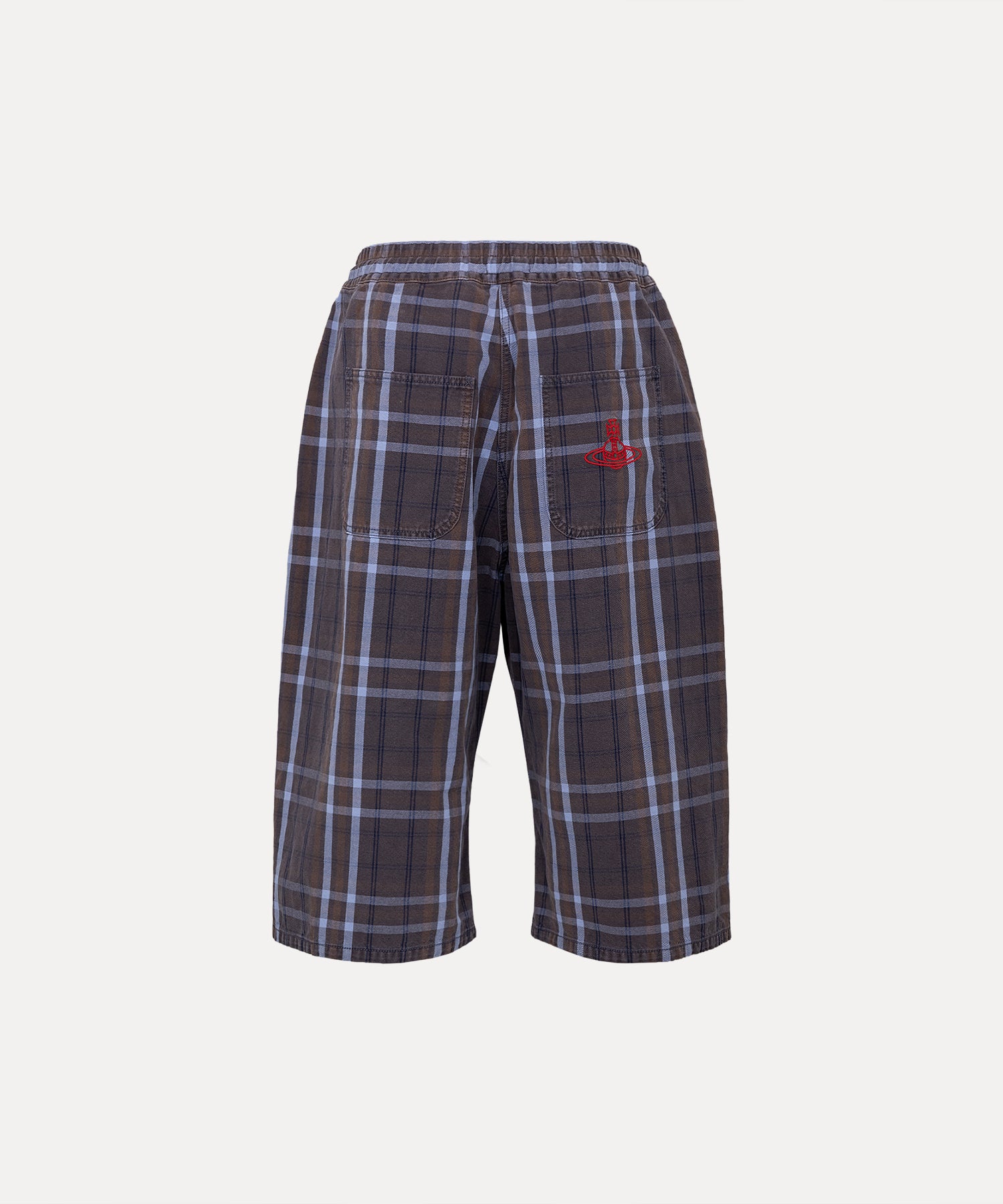 タータンチェックデニム タックハーフパンツ(グレー系)（レディース