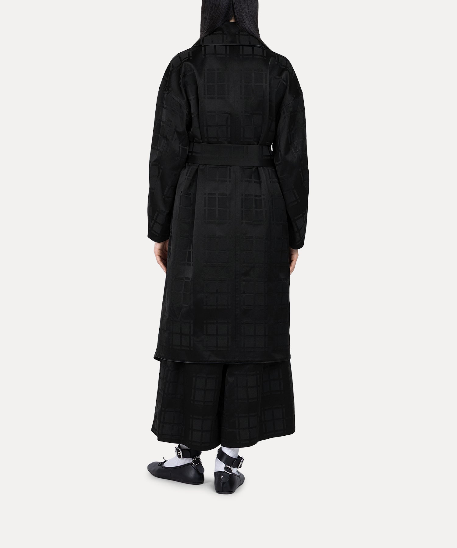 シャドーブライトチェック ギャザーワイドパンツ(ブラック