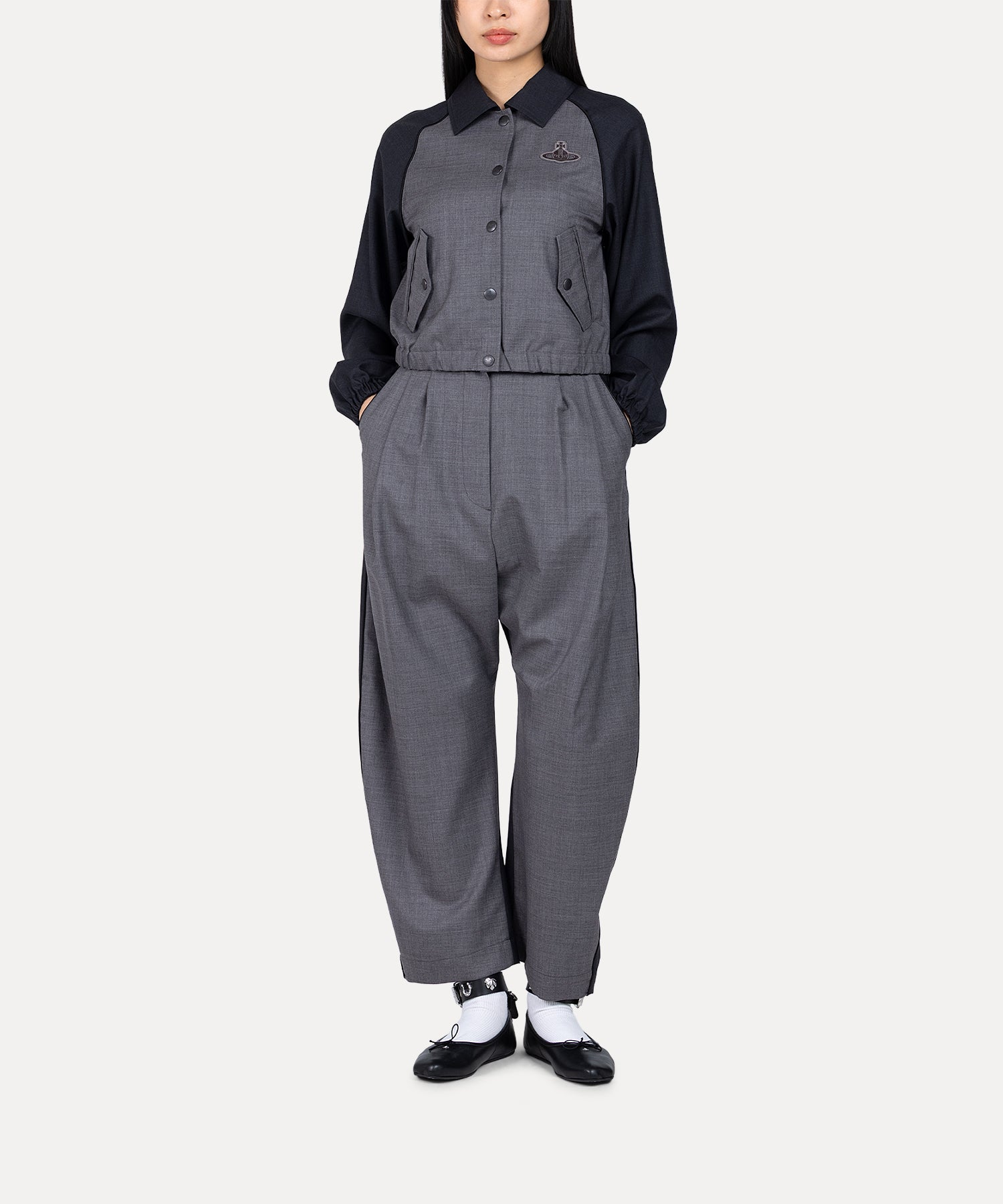 ブロッキング タックトラウザーズ(グレー)（レディース）（1612761013