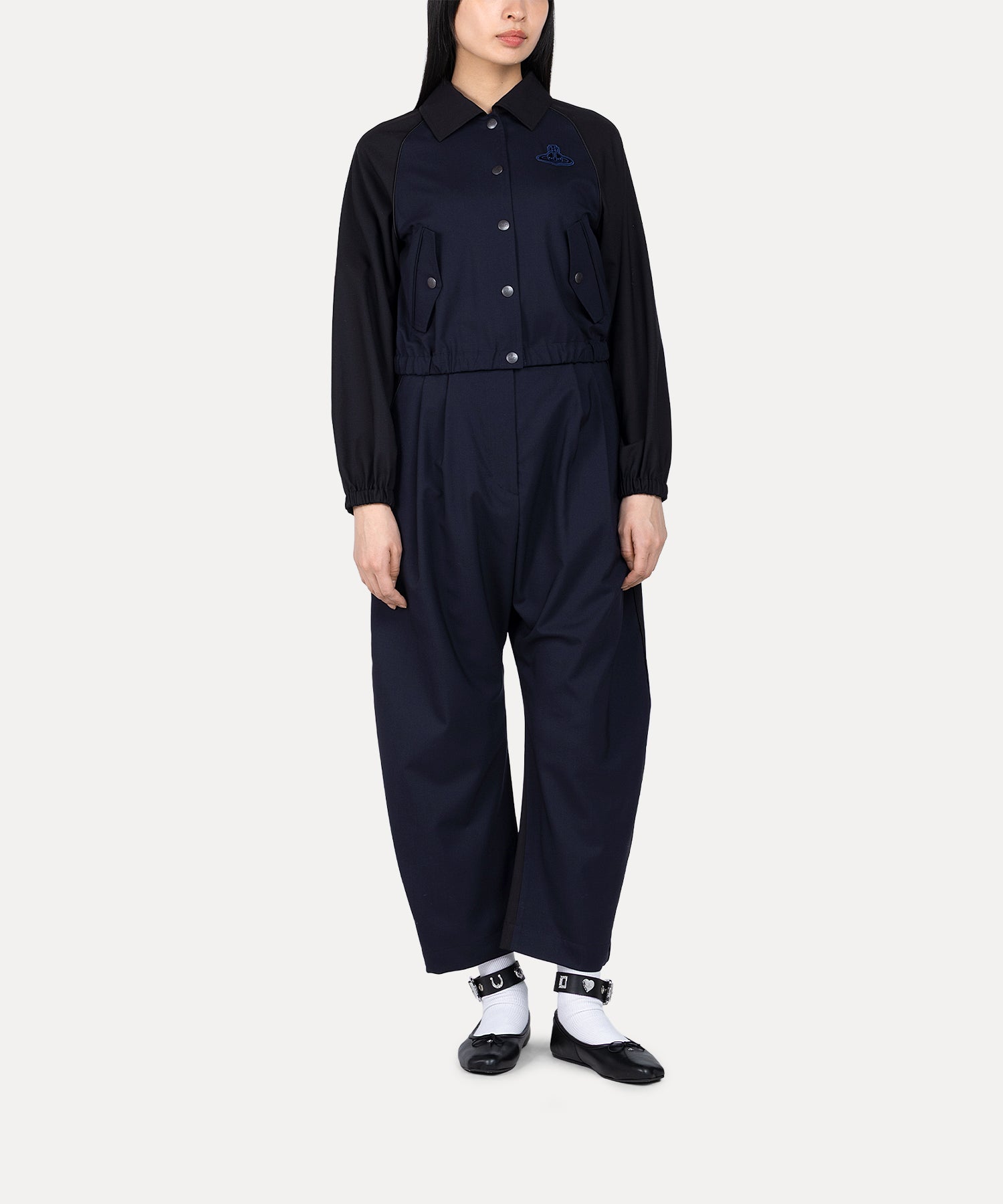 ブロッキング タックトラウザーズ(ネイビー)（レディース