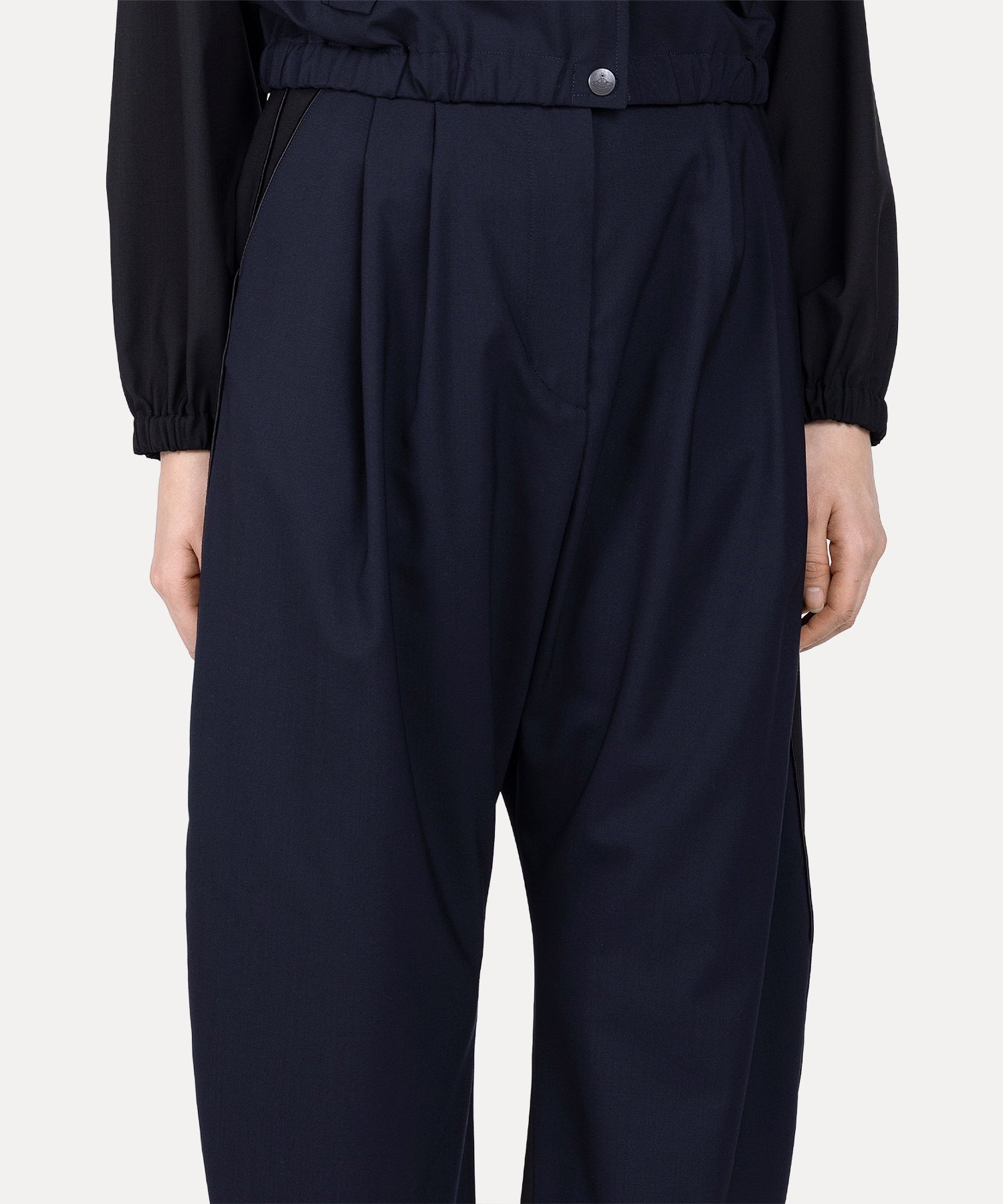 ブロッキング タックトラウザーズ(ネイビー)（レディース