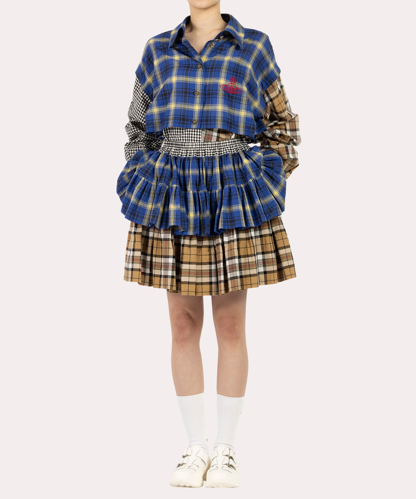 トリプルチェックブロッキング ディタッチャブルシャツ