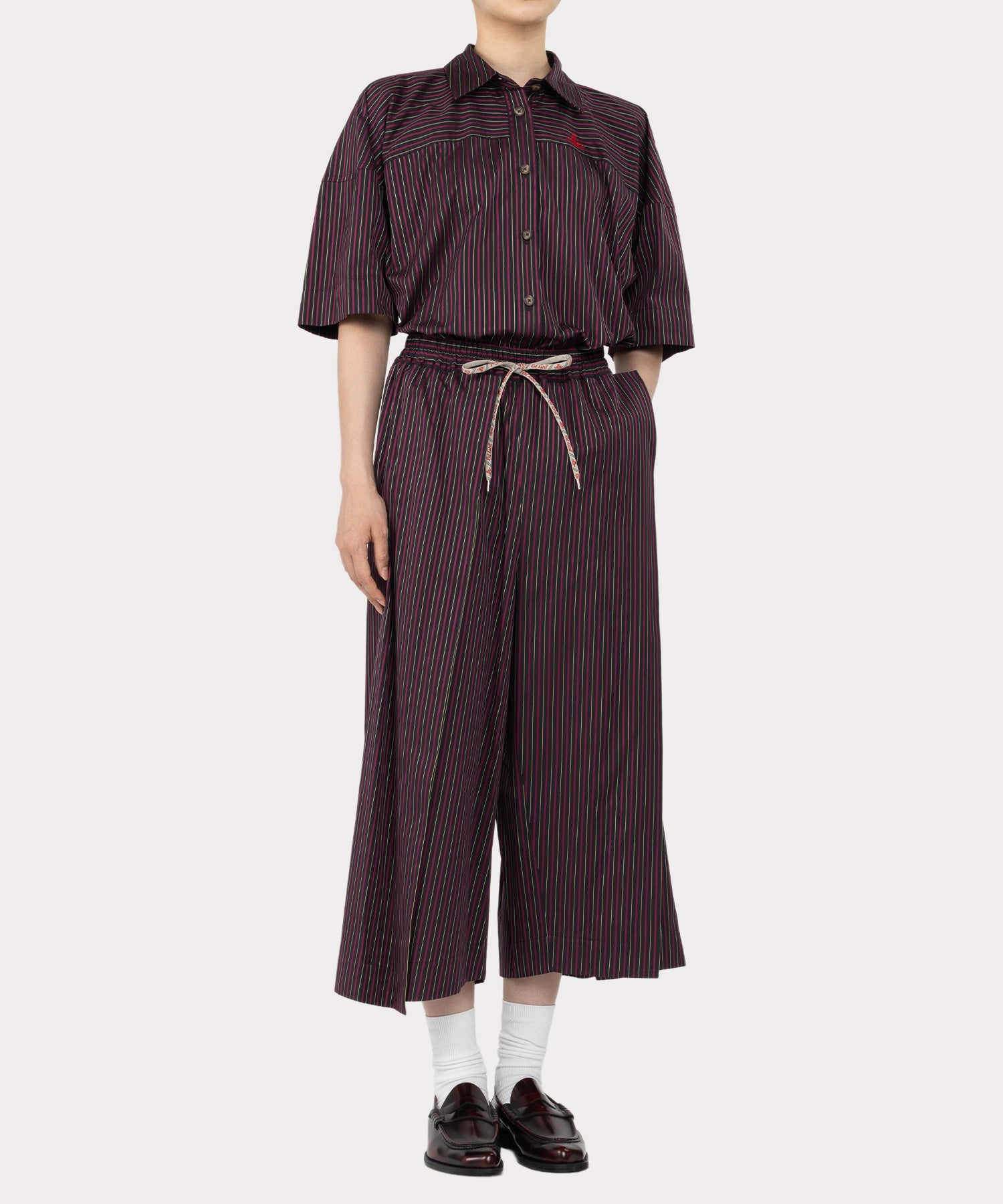 レジメンタルドビーストライプ リラックスシャツ(レッド系