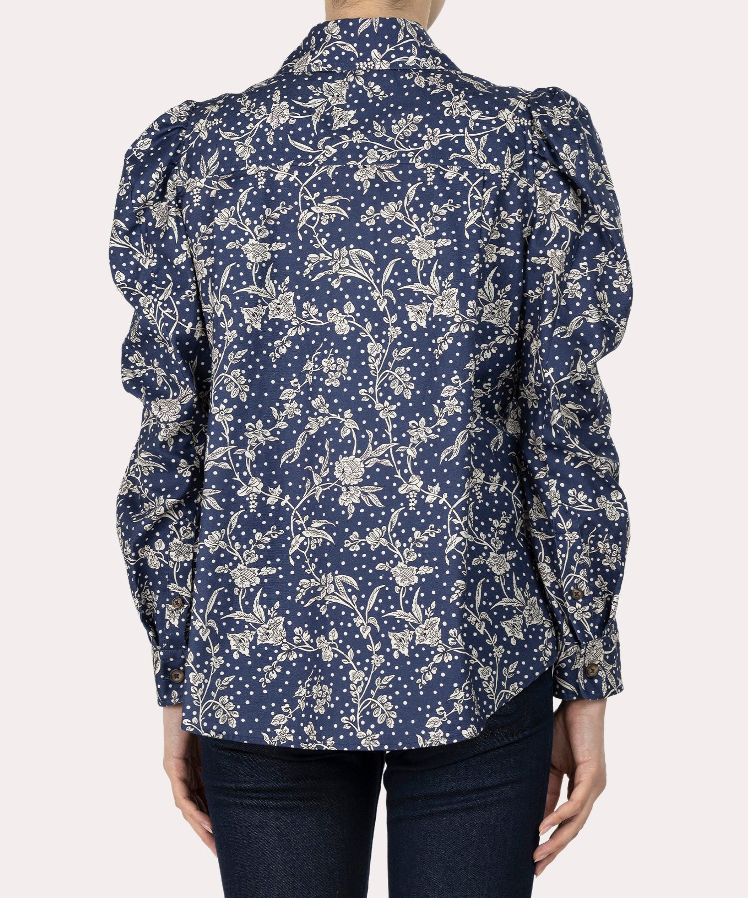 リバティプリント エイリアンスリーブシャツ(ブルー系)（レディース