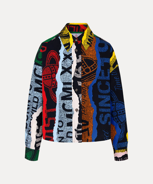 TOWEL BLACK PRINT クロップドXXLシャツ(ブラック)（レディース