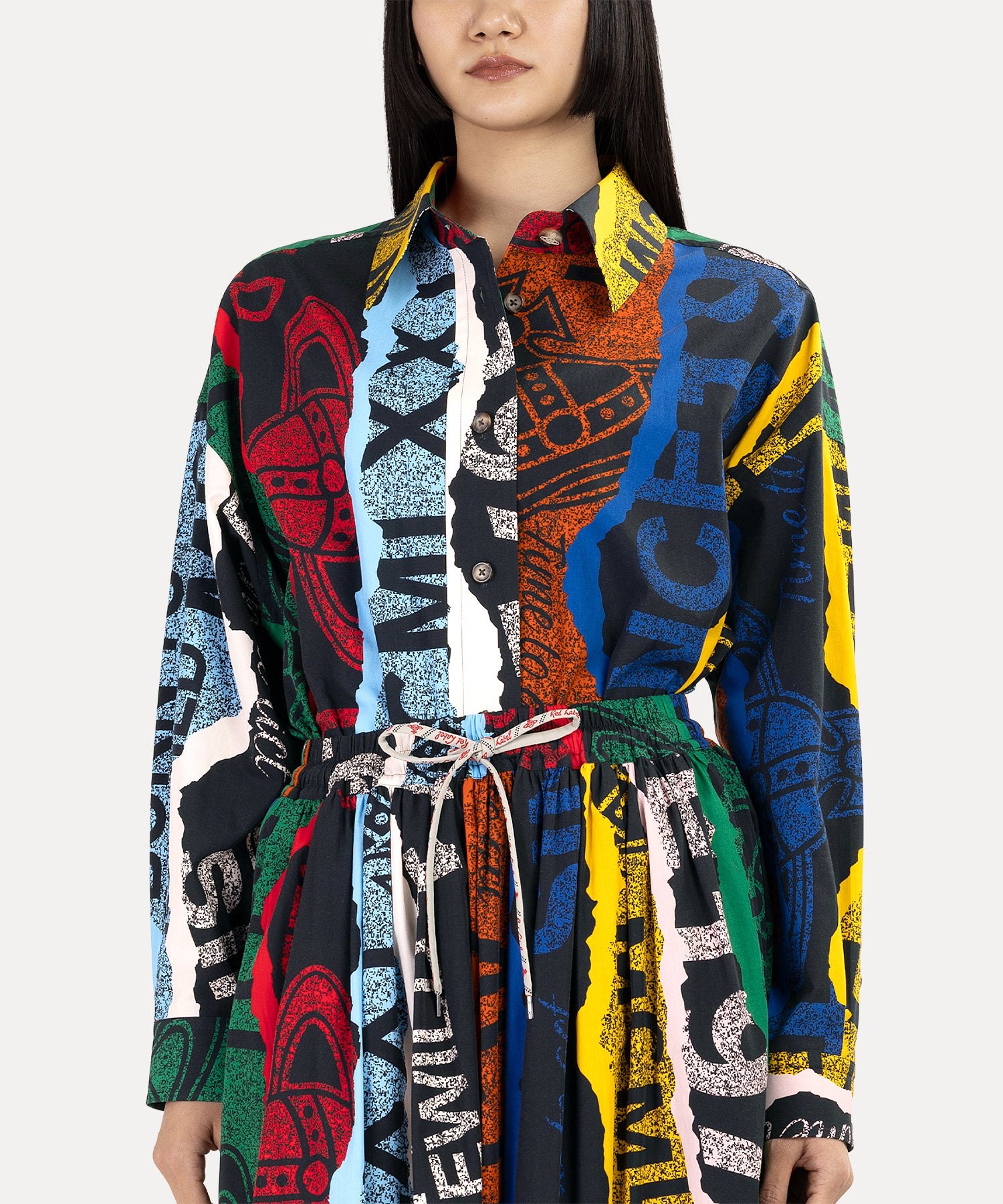 TOWEL BLACK PRINT クロップドXXLシャツ(ブラック)（レディース