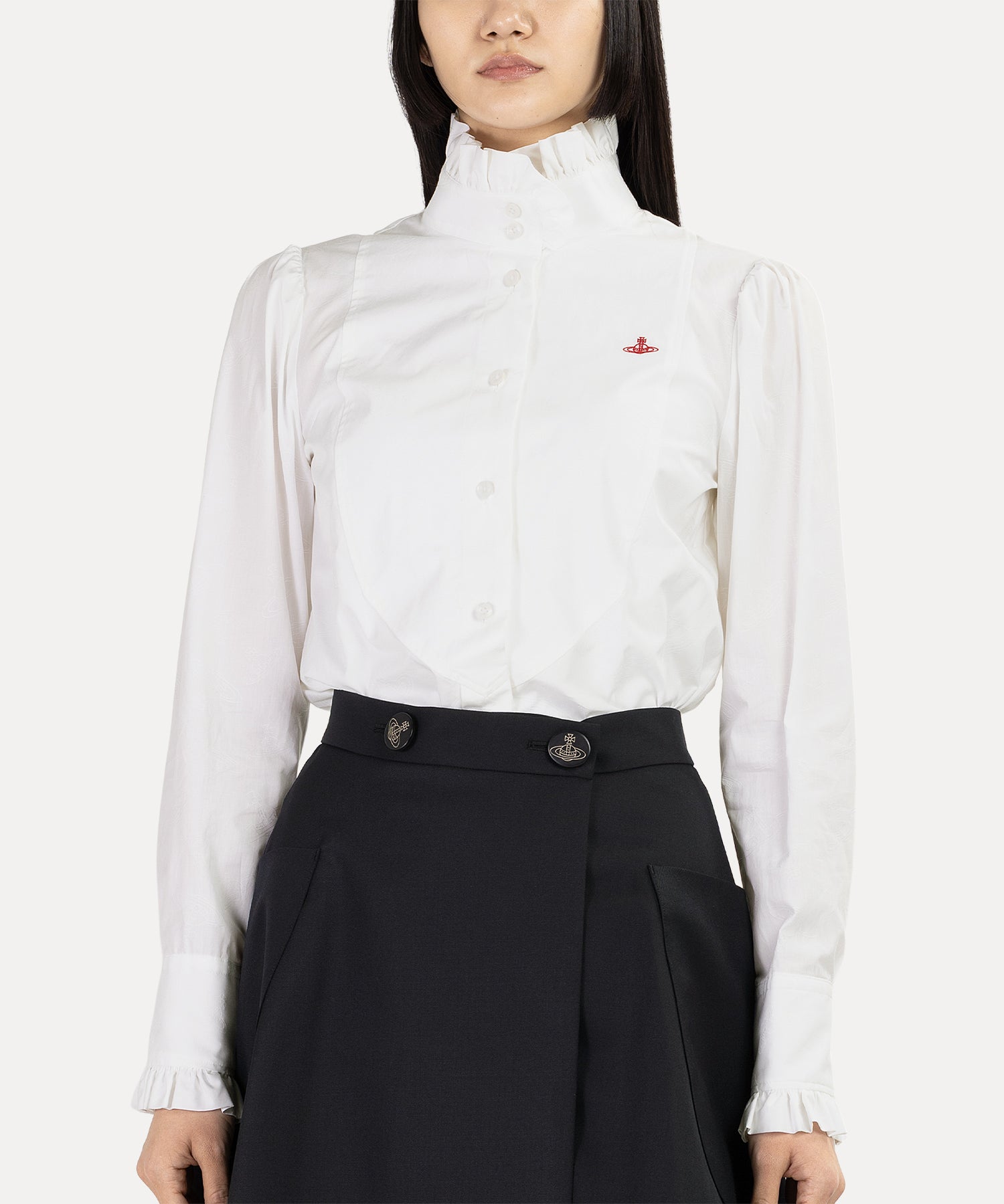 ORBジャガード フリルボウシャツ(ホワイト)(レディース)(1612861003 ORBジャガード フリルボウシャツ(ホワイト)(レディース)(1612861003