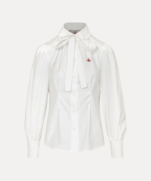ORBジャガード ギャザーボウタイシャツ(ホワイト)（レディース