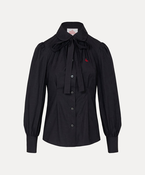 美品✨ヴィヴィアン ウエストウッド　オーブ　総柄ハルスシャツ ボウタイ　黒　S ORBジャガード ギャザーボウタイシャツ(ブラック)（レディース