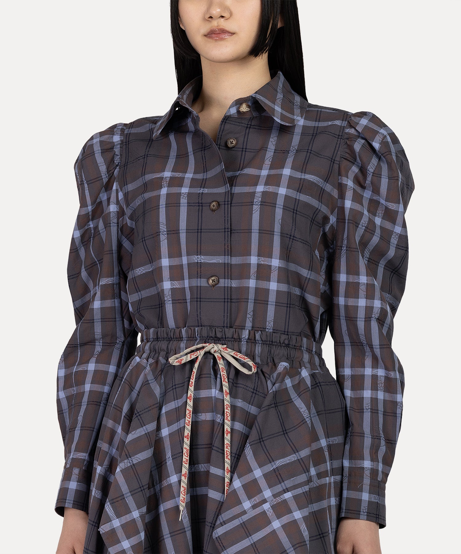 タータンチェック エイリアンスリーブシャツ(グレー系)（レディース