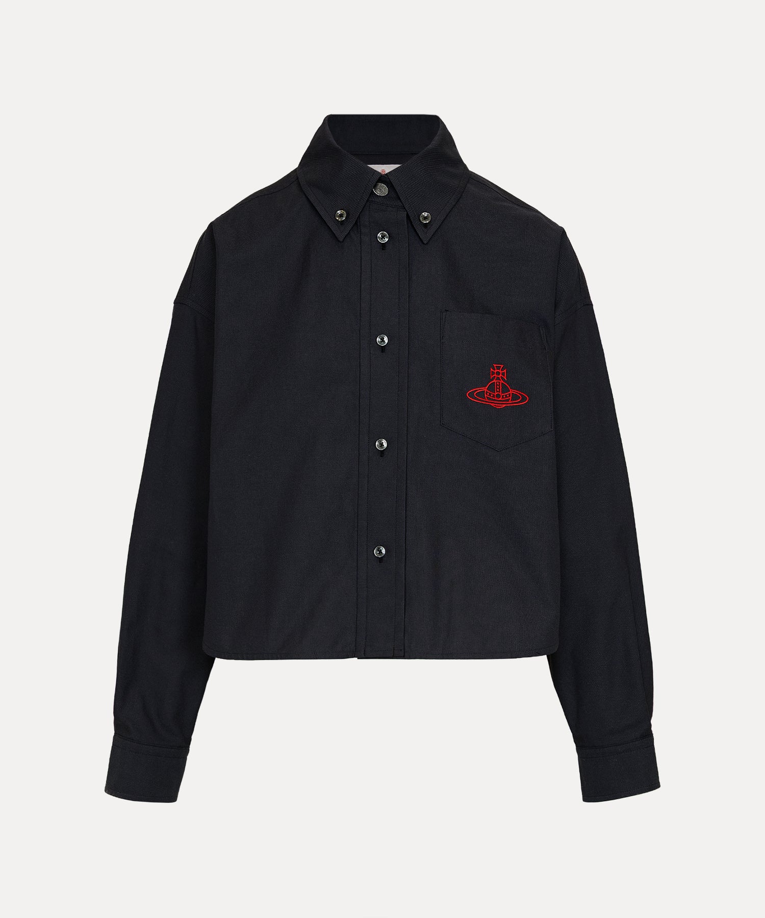 XXL ボタンダウンクロップドシャツ(ブラック)（レディース