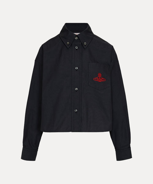 XXL ボタンダウンクロップドシャツ(ブラック)（レディース