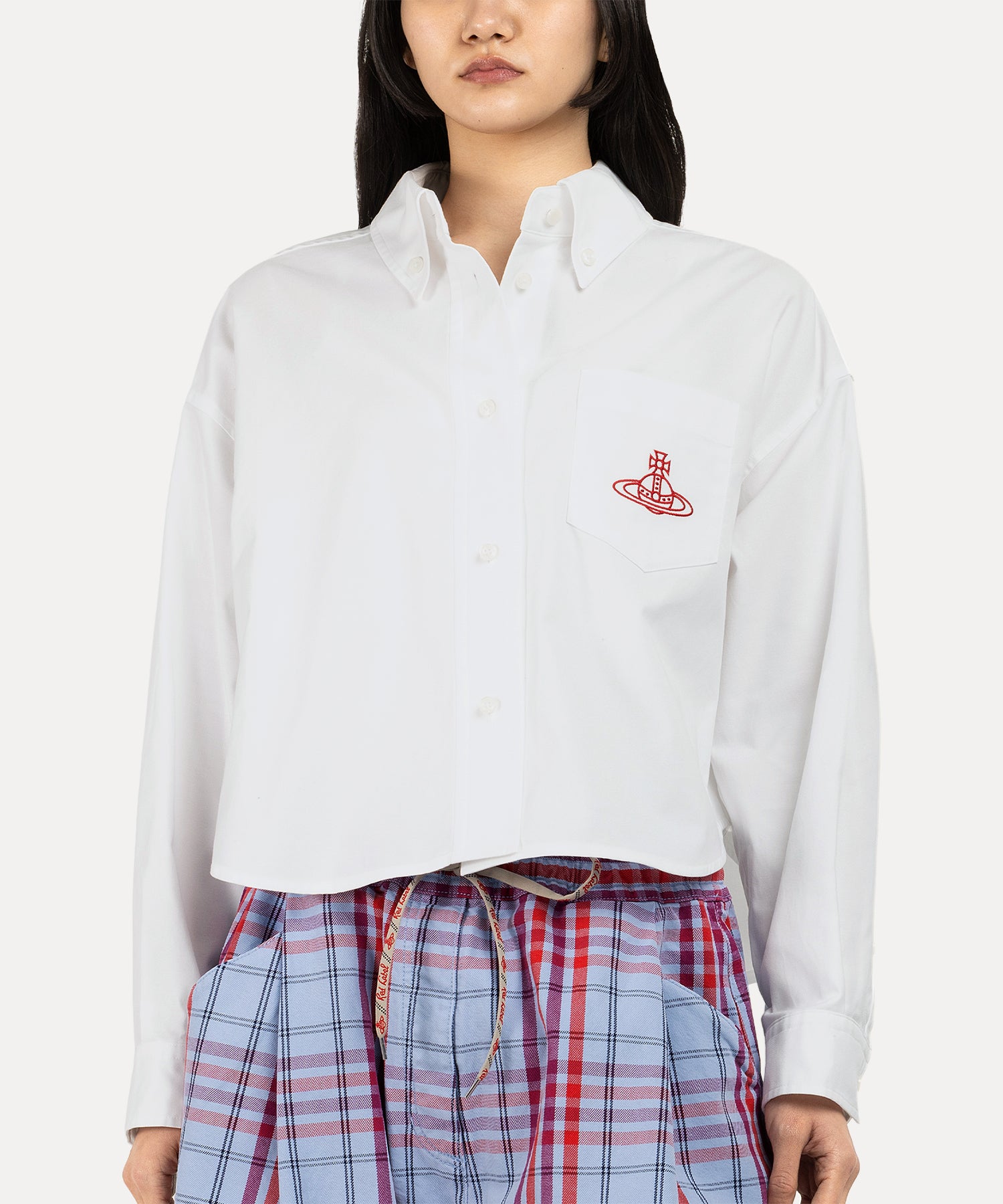 XXL ボタンダウンクロップドシャツ(ホワイト)（レディース