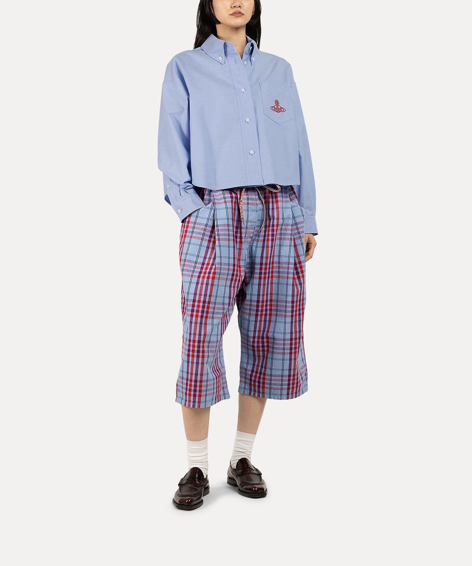 XXL ボタンダウンクロップドシャツ(ブルー)（レディース）（1612861007