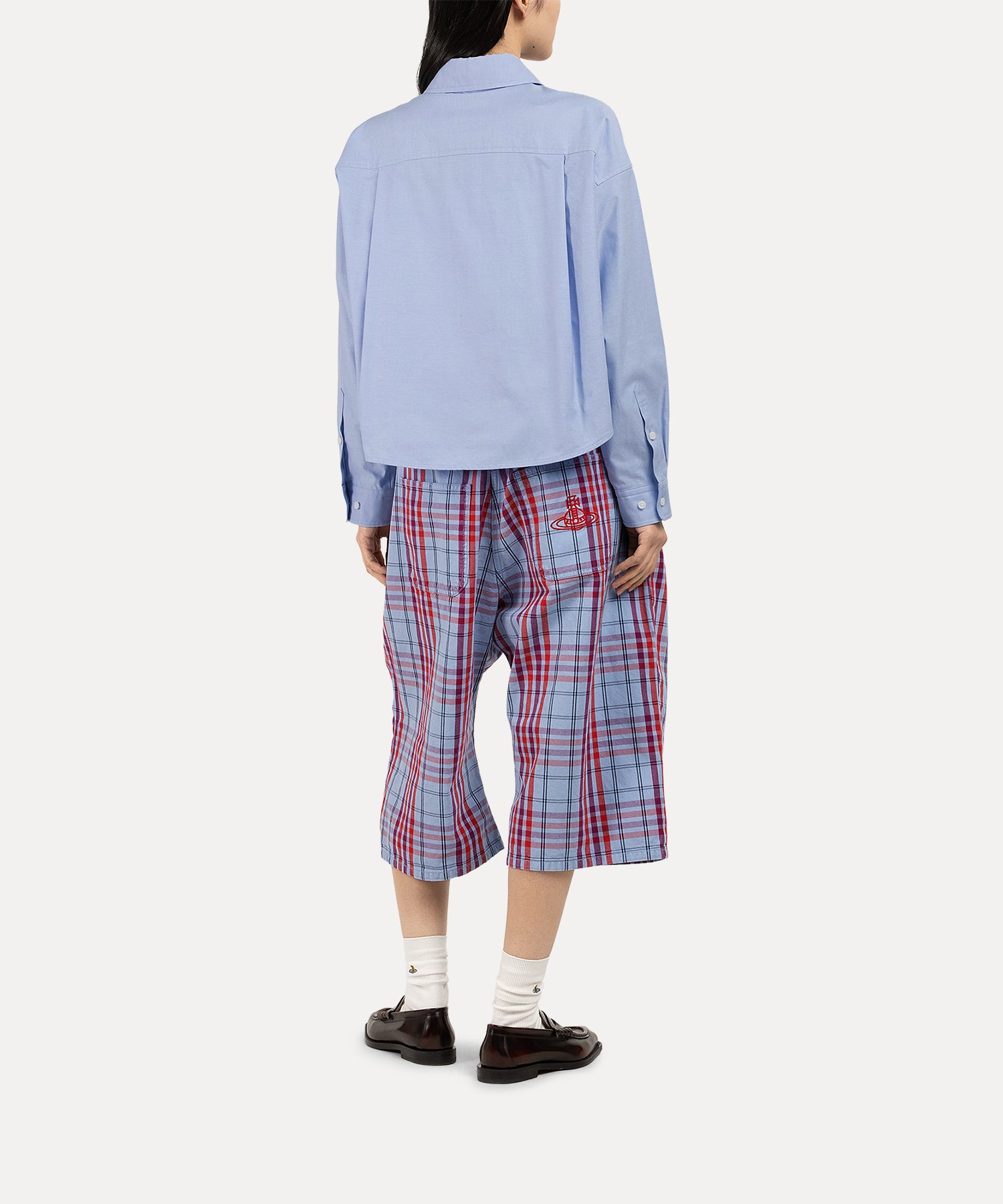 XXL ボタンダウンクロップドシャツ(ブルー)（レディース）（1612861007