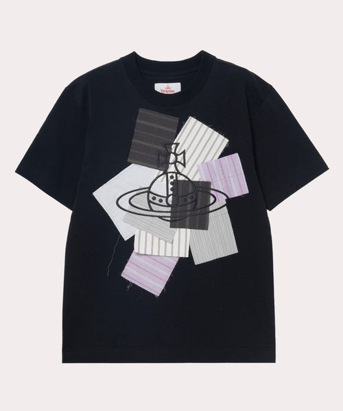 ストライプ ORB PATCH リラックスTシャツ(ブラック)（レディース