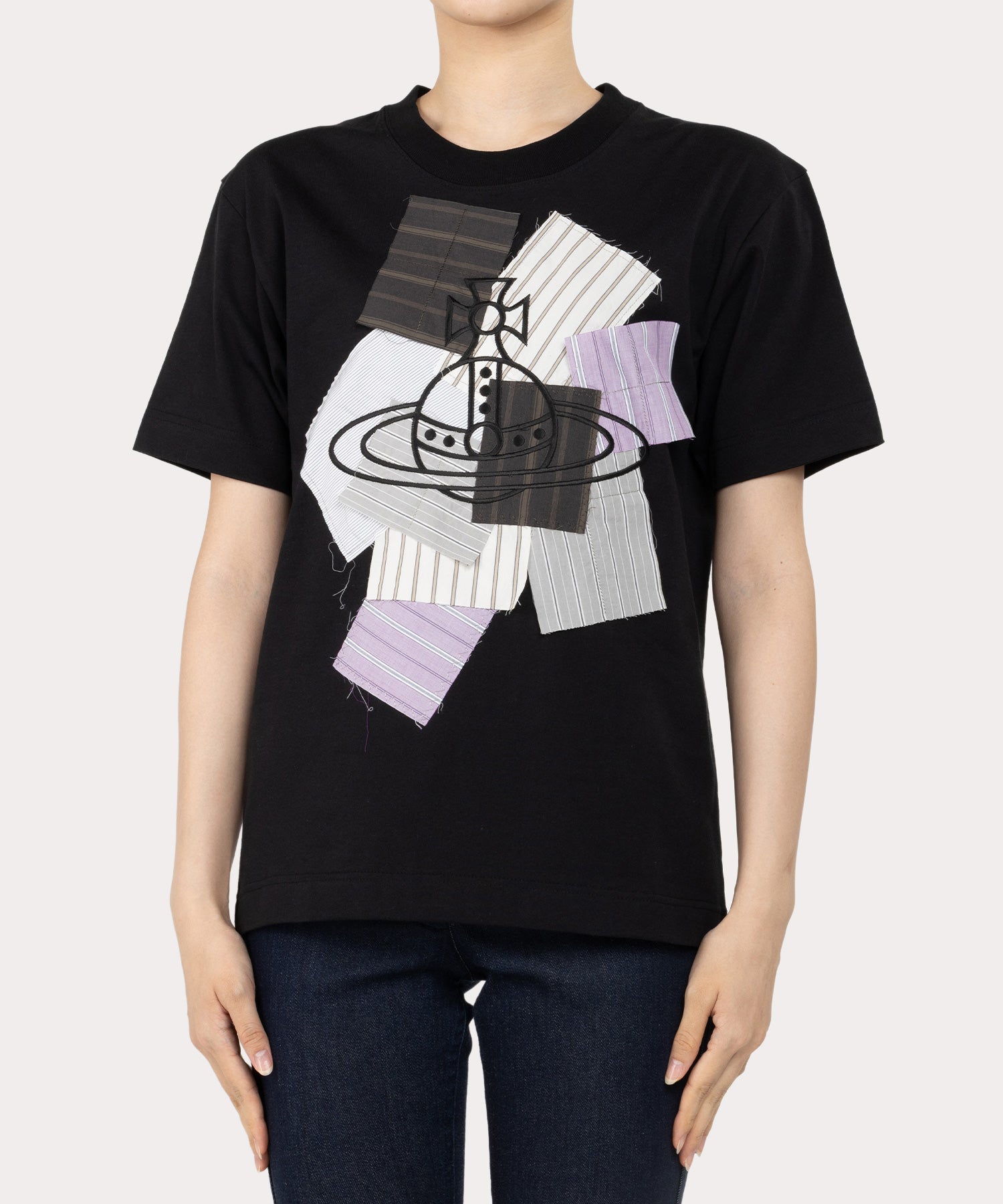 ストライプ ORB PATCH リラックスTシャツ(ブラック)（レディース