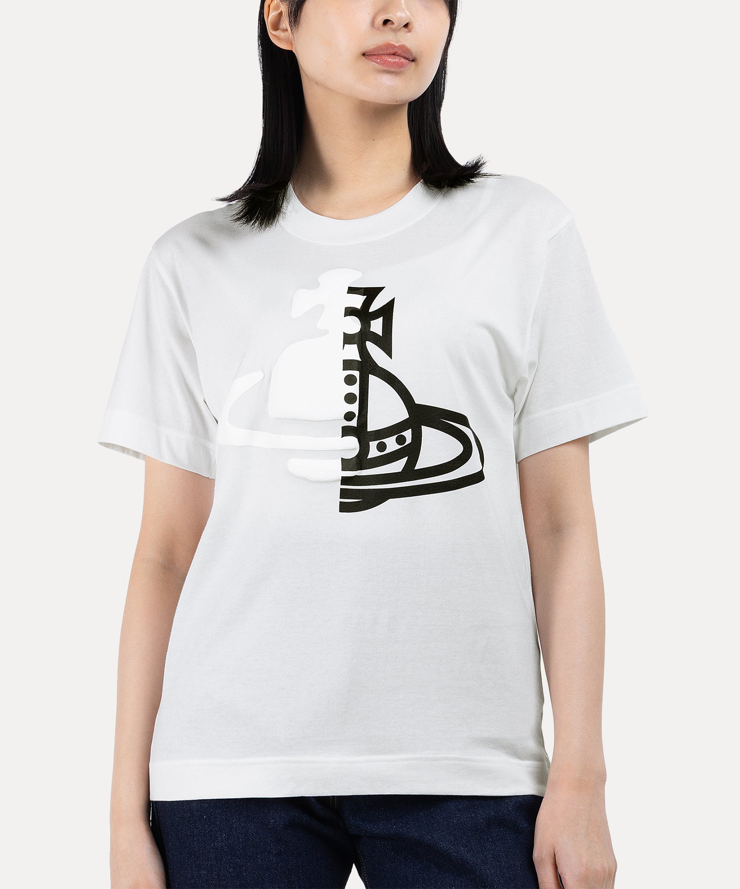 Half & Half Orb リラックスTシャツ(ホワイト)（レディース