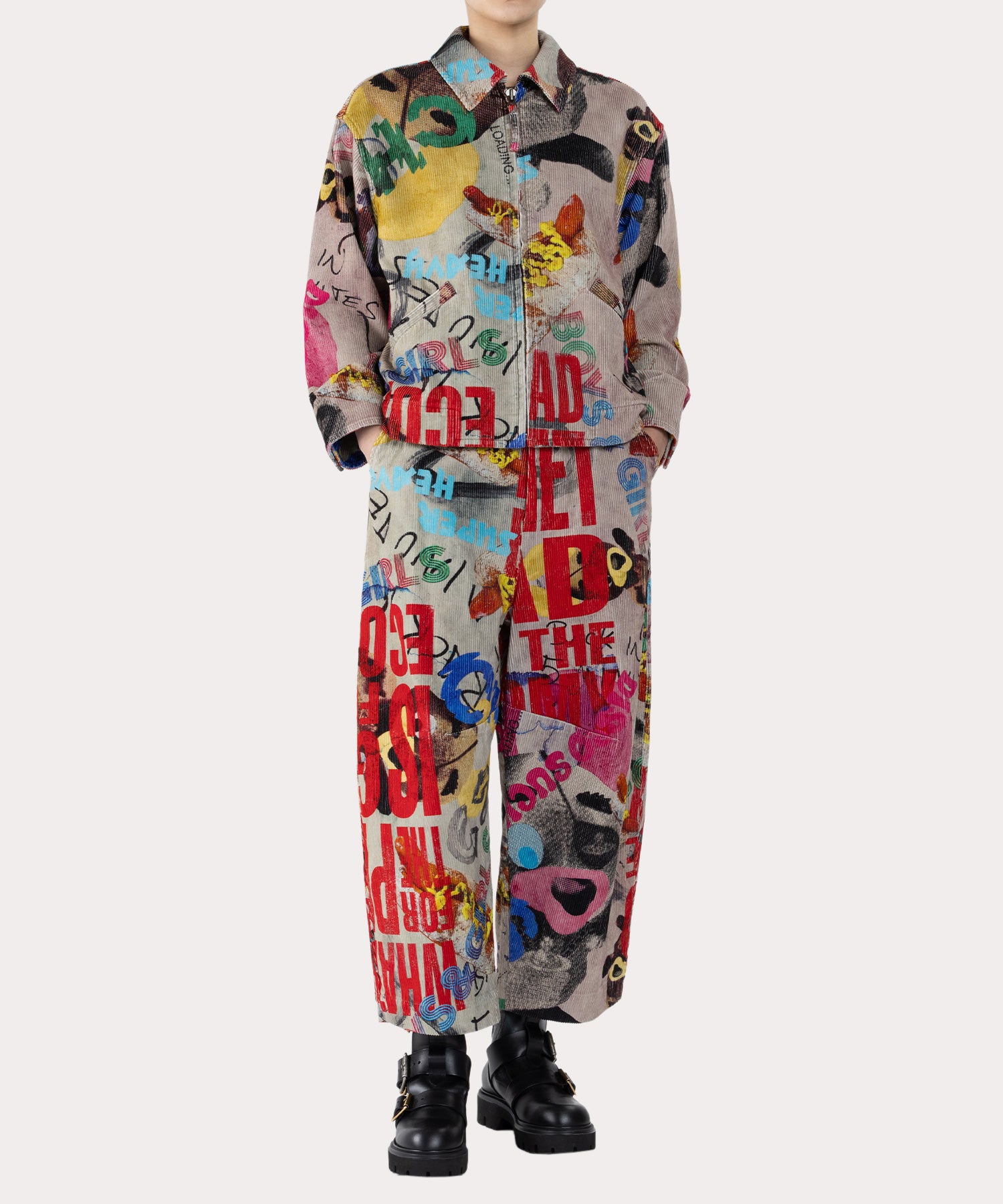 THE BIG ONE コーデュロイジップブルゾン(グレー)（レディース