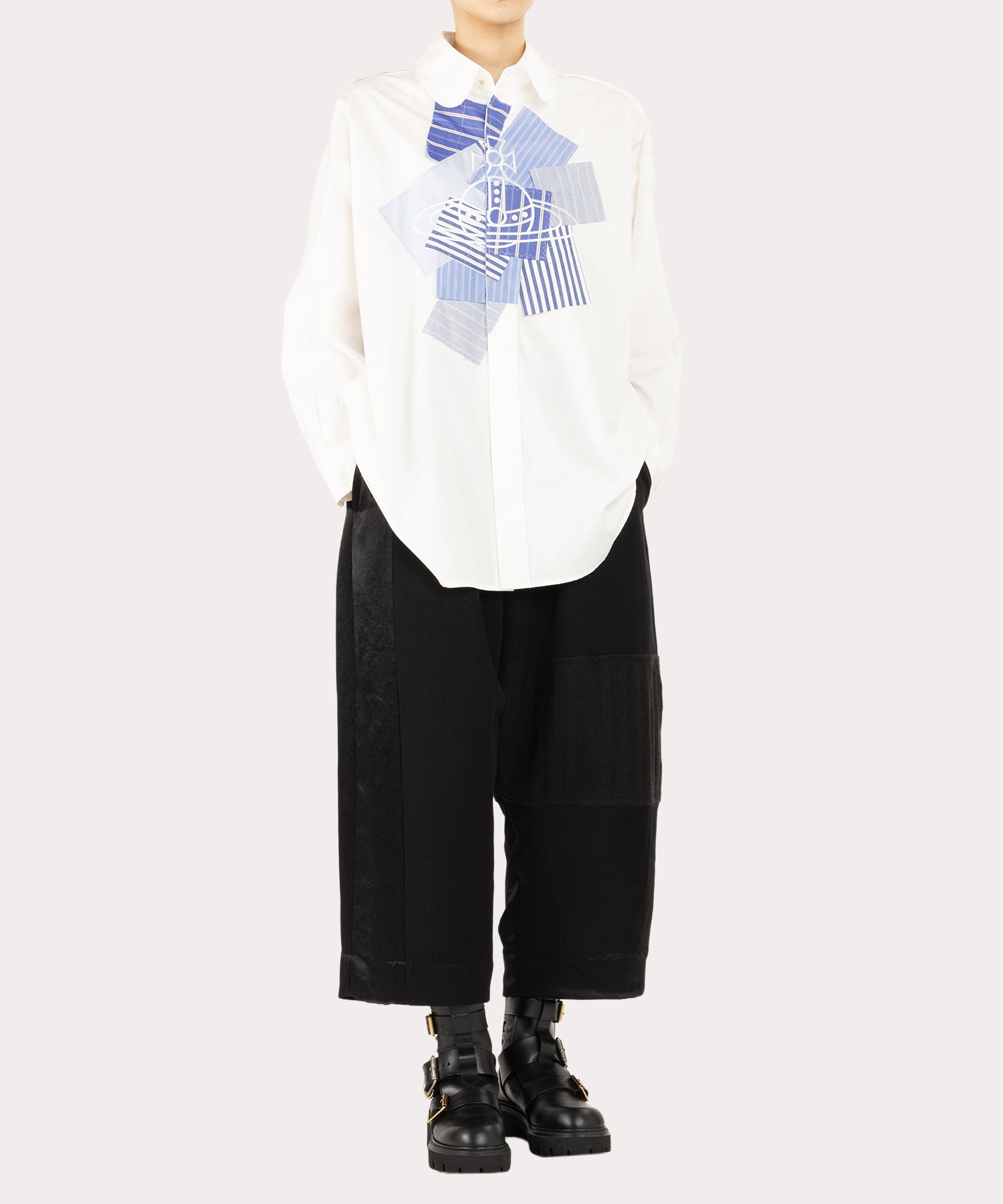 vivienne westwood オーブストライプシャツ ストライプ ORB PATCH XXLシャツ(ホワイト系)（レディース