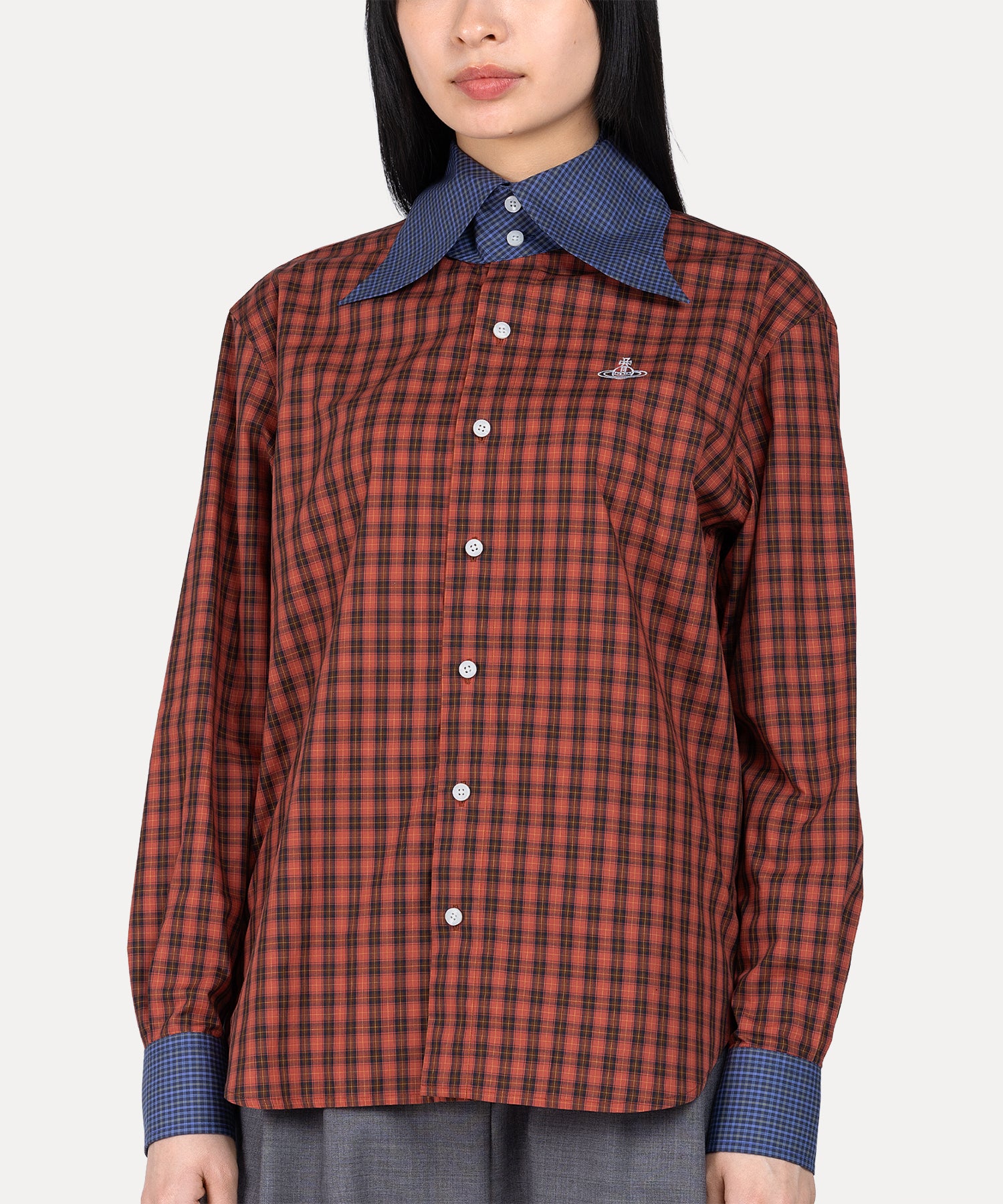 Check Bird Collar シャツ(レッド系)（レディース）（1622861001