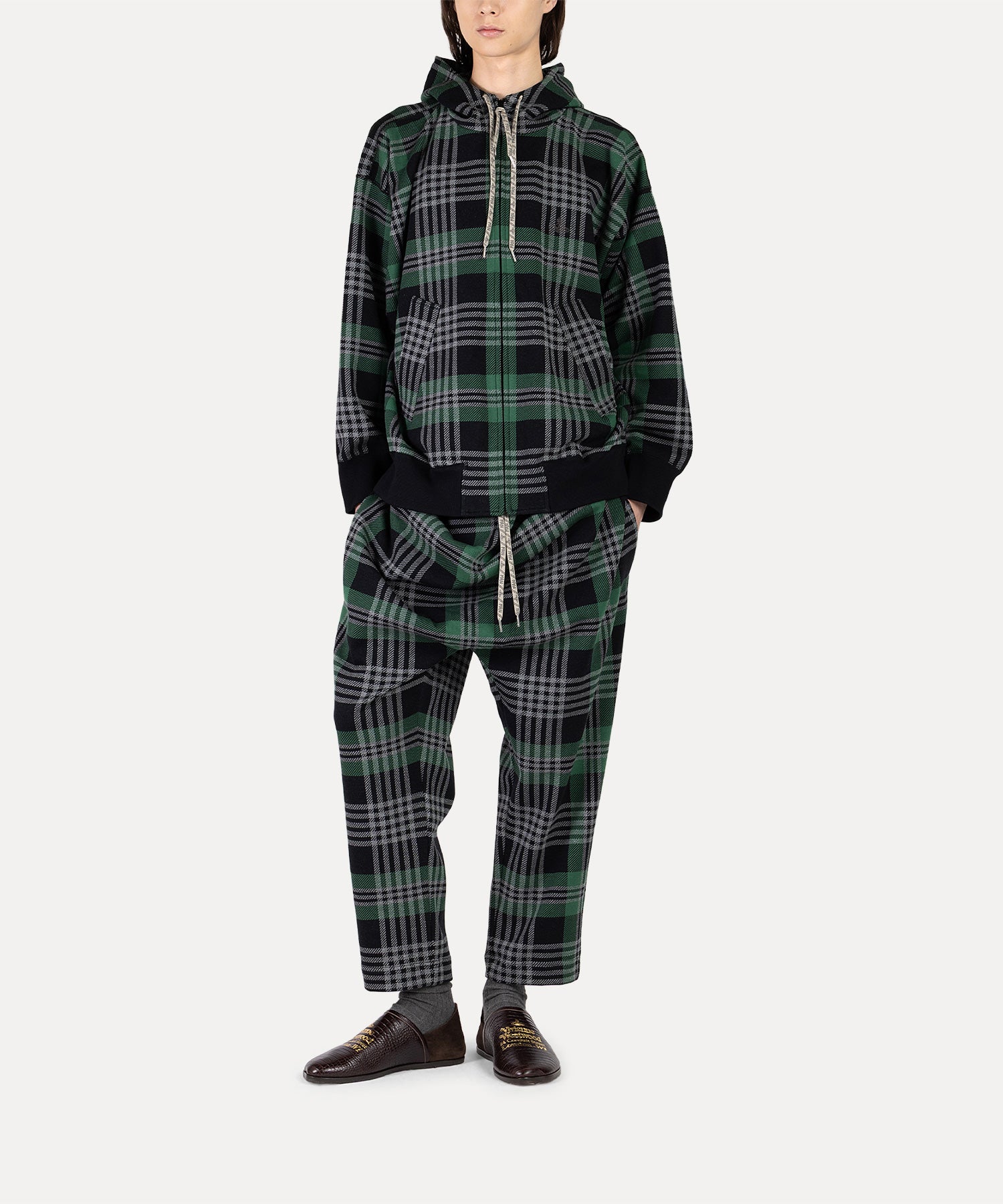 チェックジャカード ジップパーカー(カーキ系)（メンズ）（1632361006