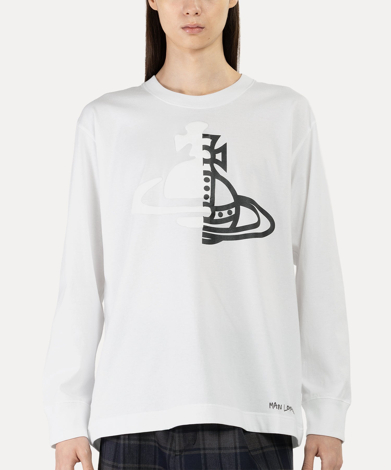 HALF AND HALF NEW 長袖Tシャツ(ホワイト)（メンズ）（1632361031