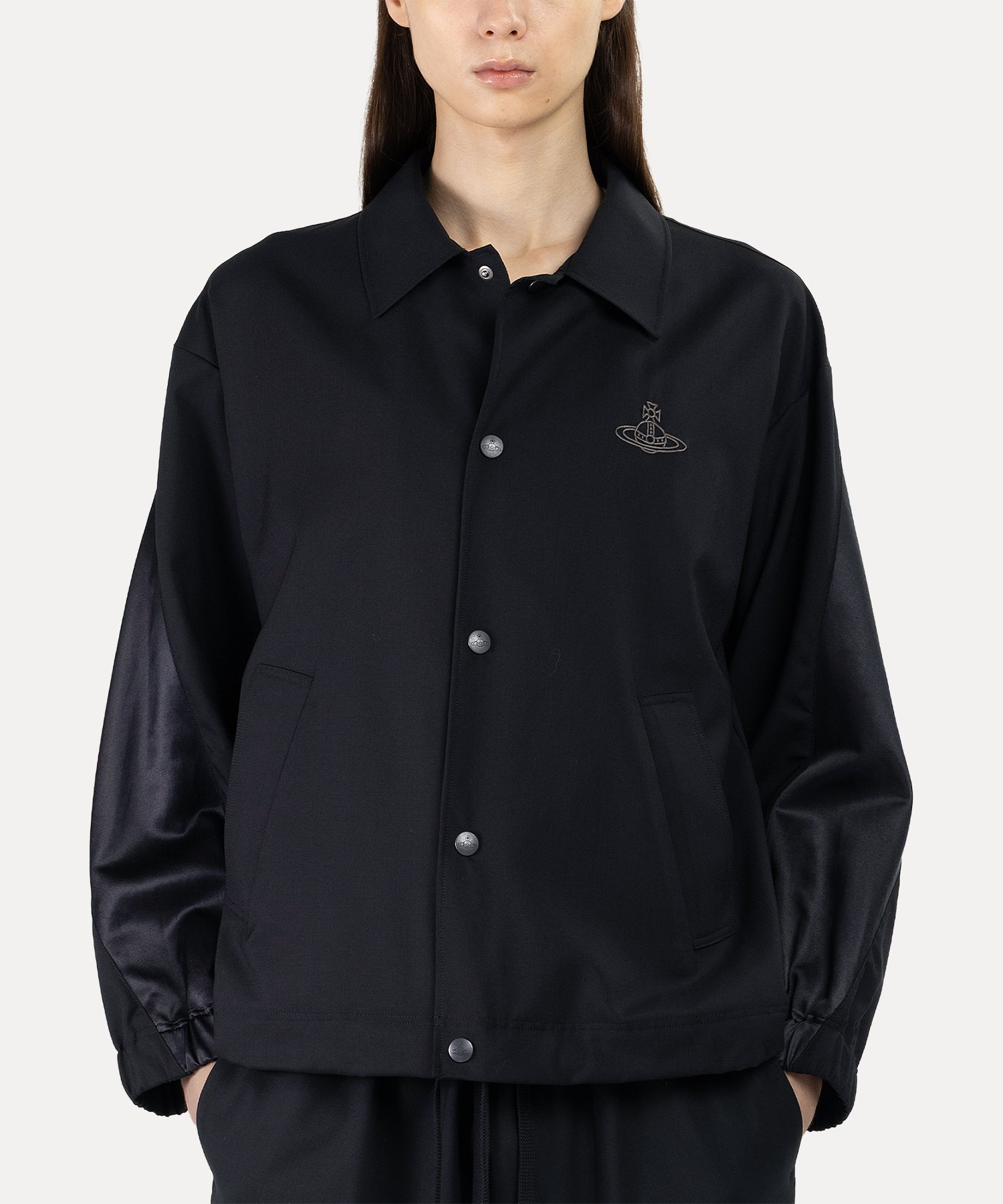 ウールサテン コーチジャケット(ブラック)（メンズ）（1632461010