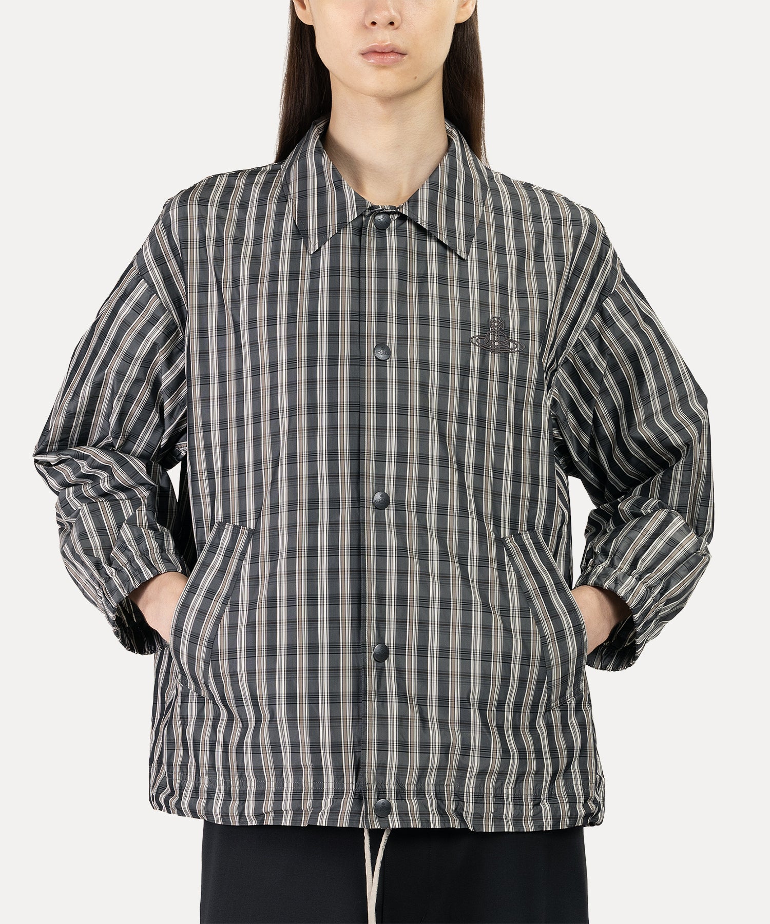 チェック コーチジャケット(ブラック)（メンズ）（1632461012