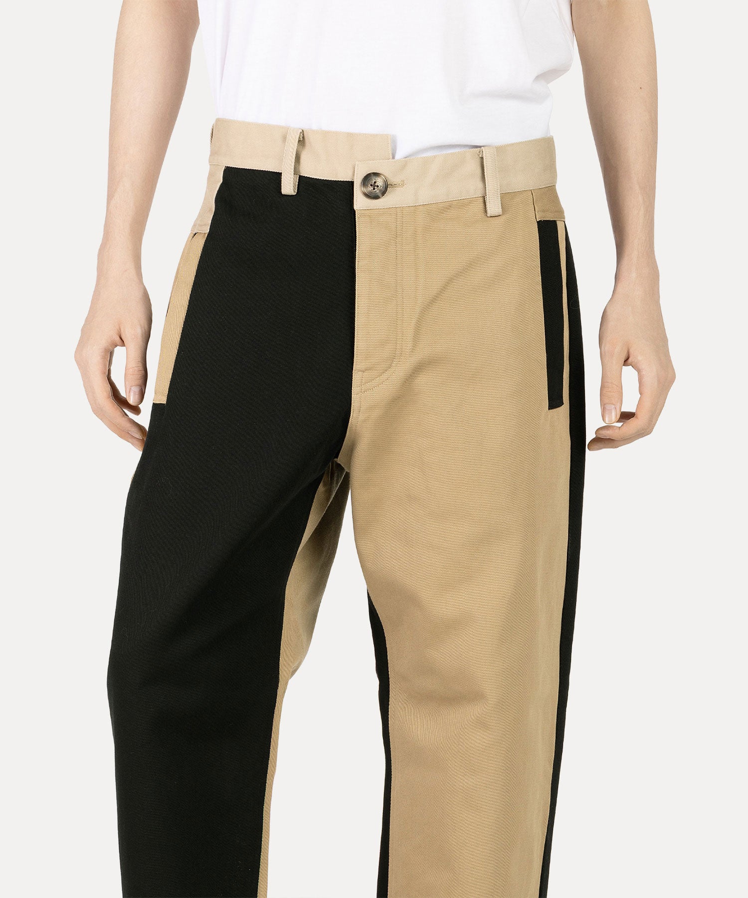 ミックスカラー アシンメトリートラウザー(グリーン)（メンズ