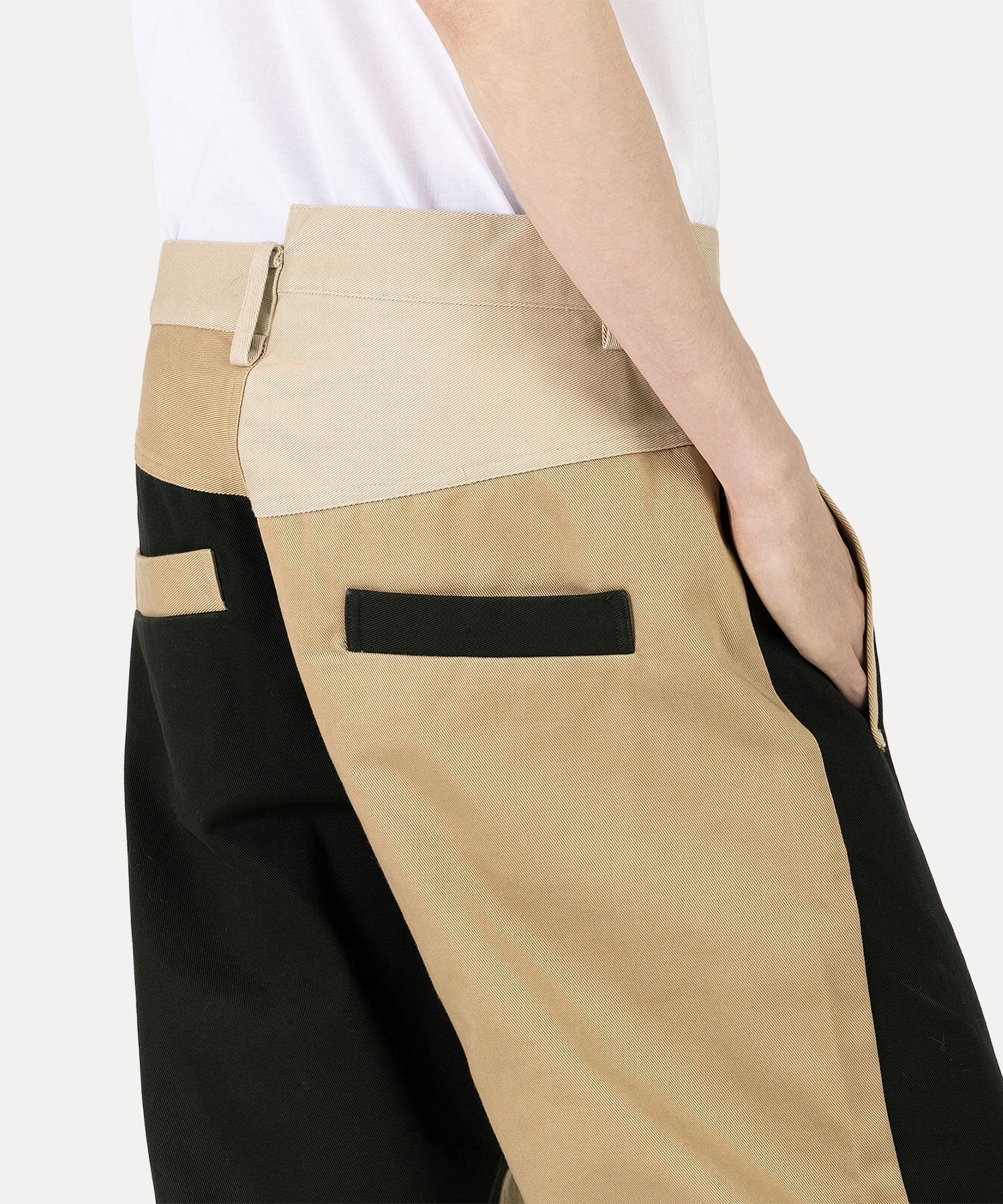 ミックスカラー アシンメトリートラウザー(グリーン)（メンズ