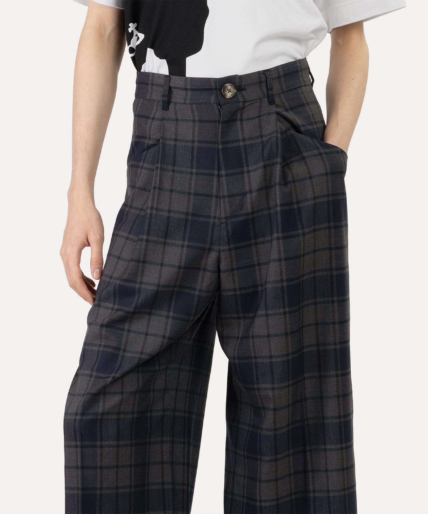 タータンチェック HILDA トラウザー(ネイビー)（メンズ）（1632761015