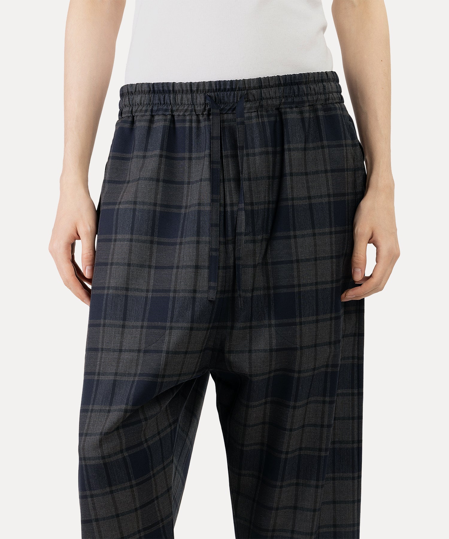 タータンチェック サムライトラウザー(ネイビー)（メンズ