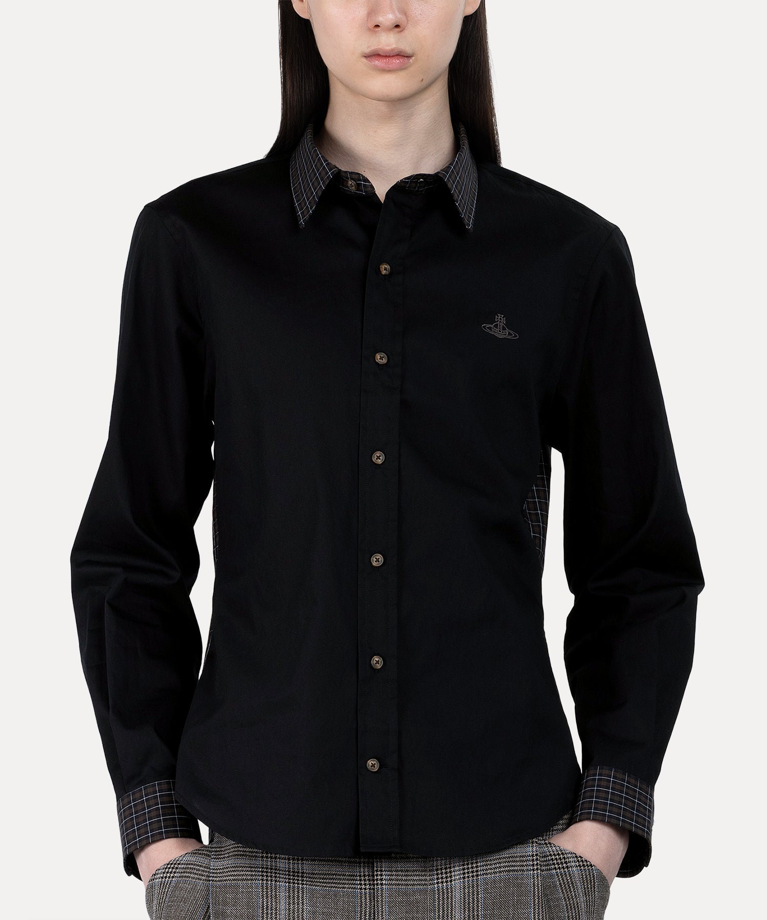 DETAILED CHECK クラシックシャツ(ブラック)（メンズ）（1632861002