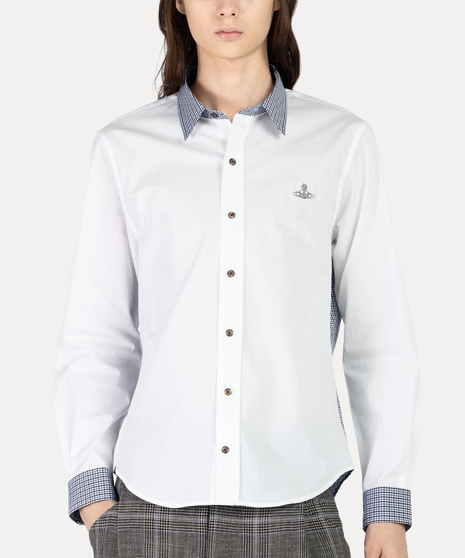 DETAILED CHECK クラシックシャツ(ホワイト)（メンズ）（1632861002
