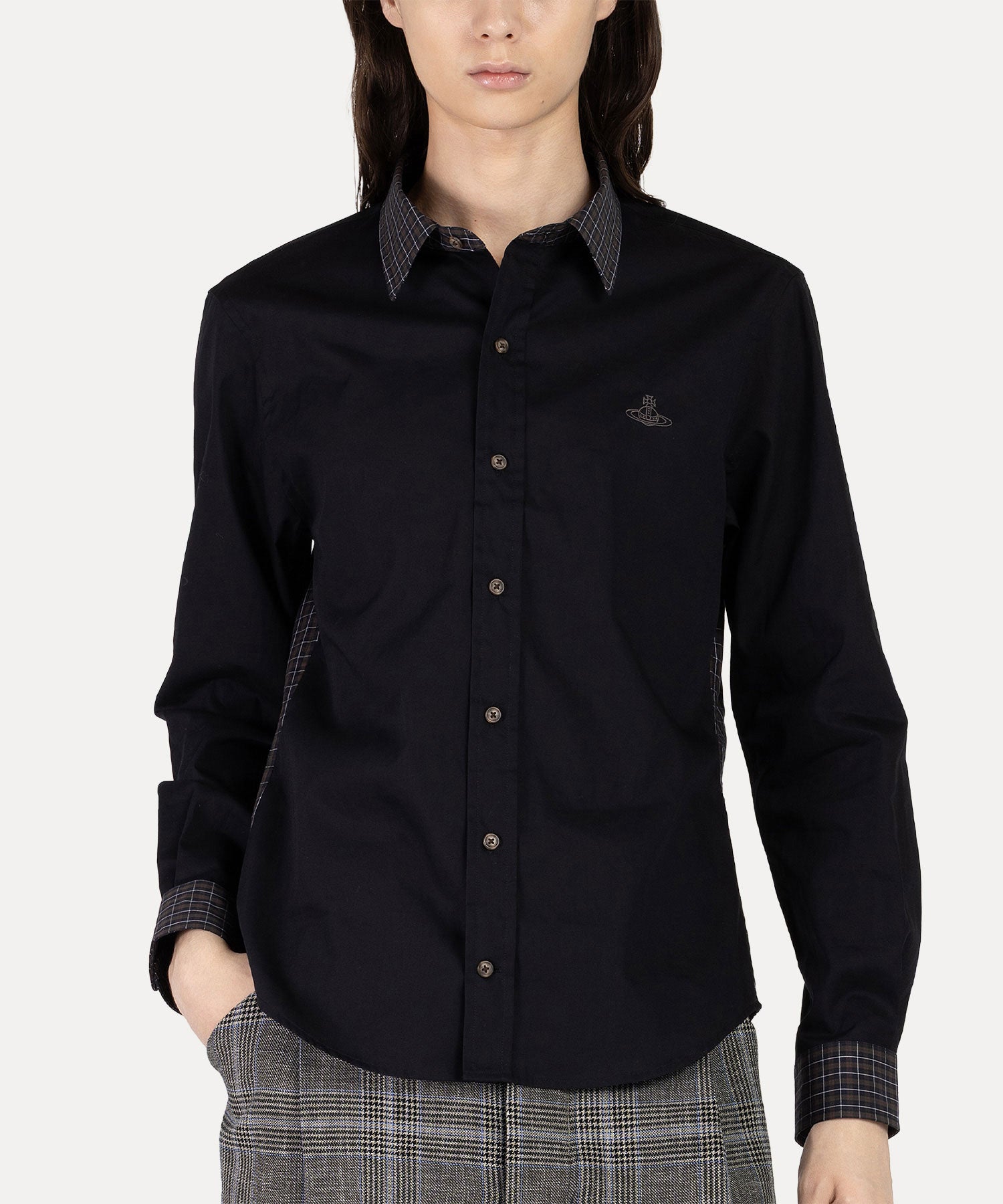 Vivienne Westwood 丸襟　クラシックシャツ　ブラウス　黒 DETAILED CHECK クラシックシャツ(ブラック)（メンズ）（1632861002