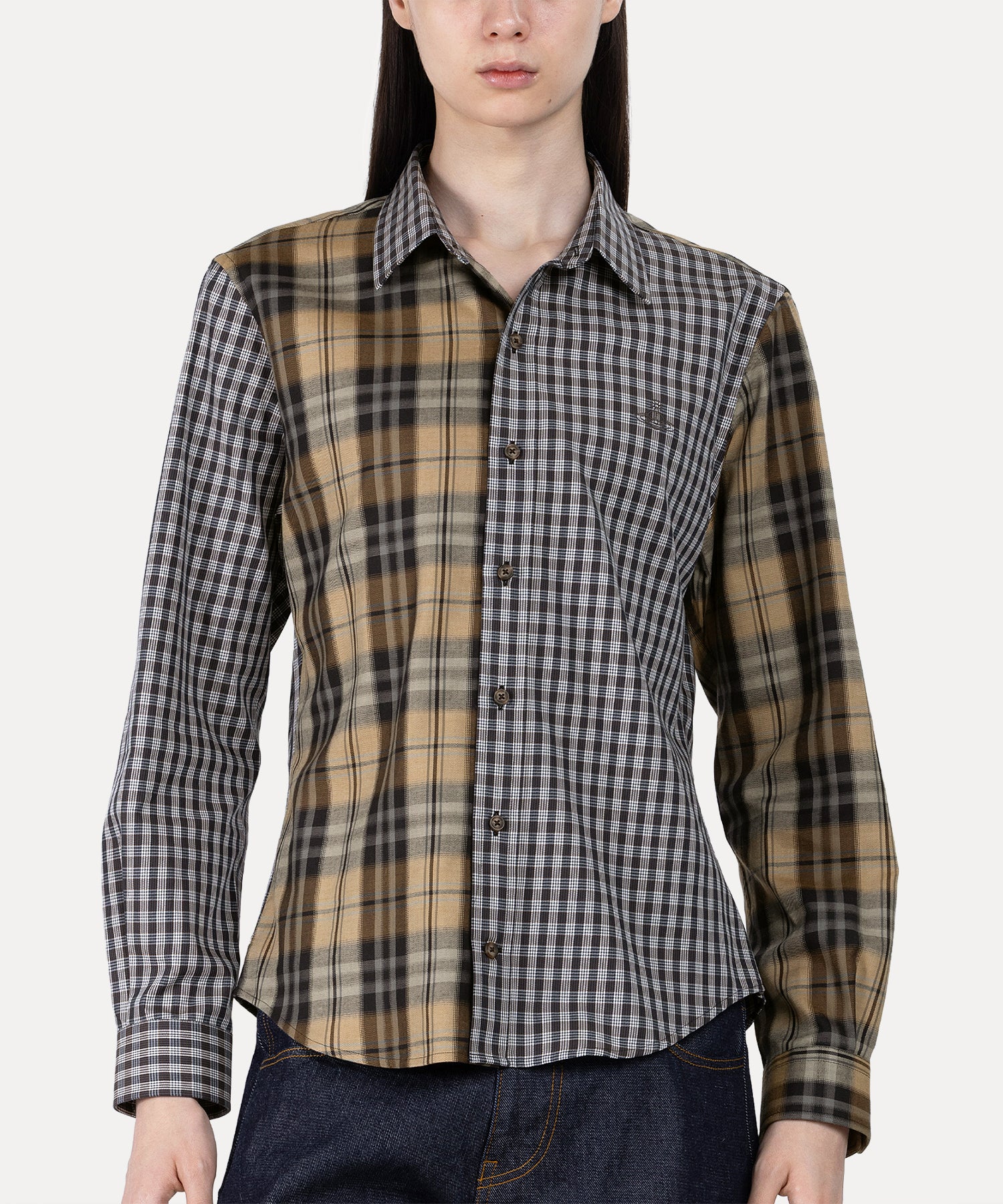 ミックスチェック クラシックシャツ(ブラック)（メンズ）（1632861018